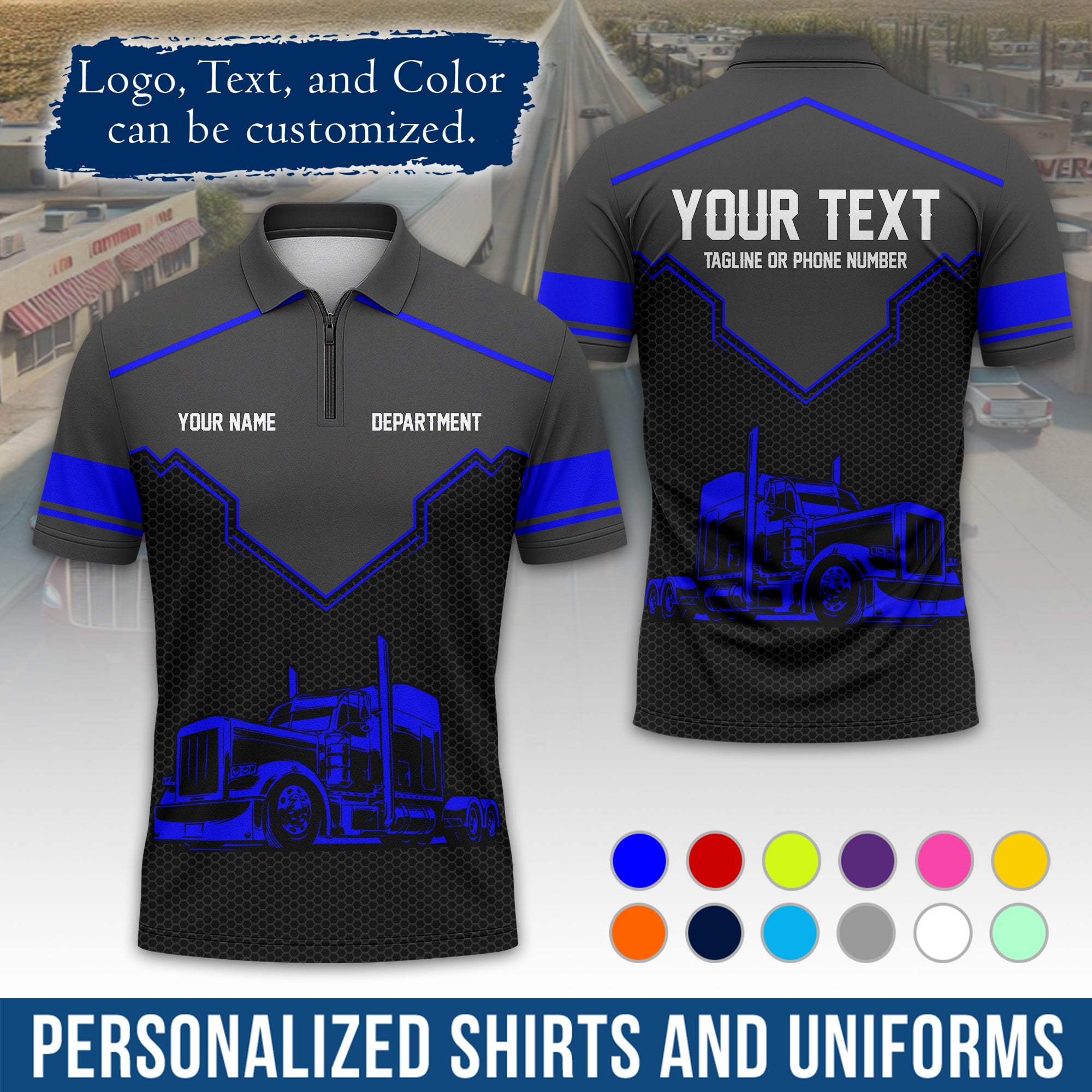 Custom Polo Shirt for Semi Truck Drivers, Personalized Logo, Company Text & Contact Info PL08