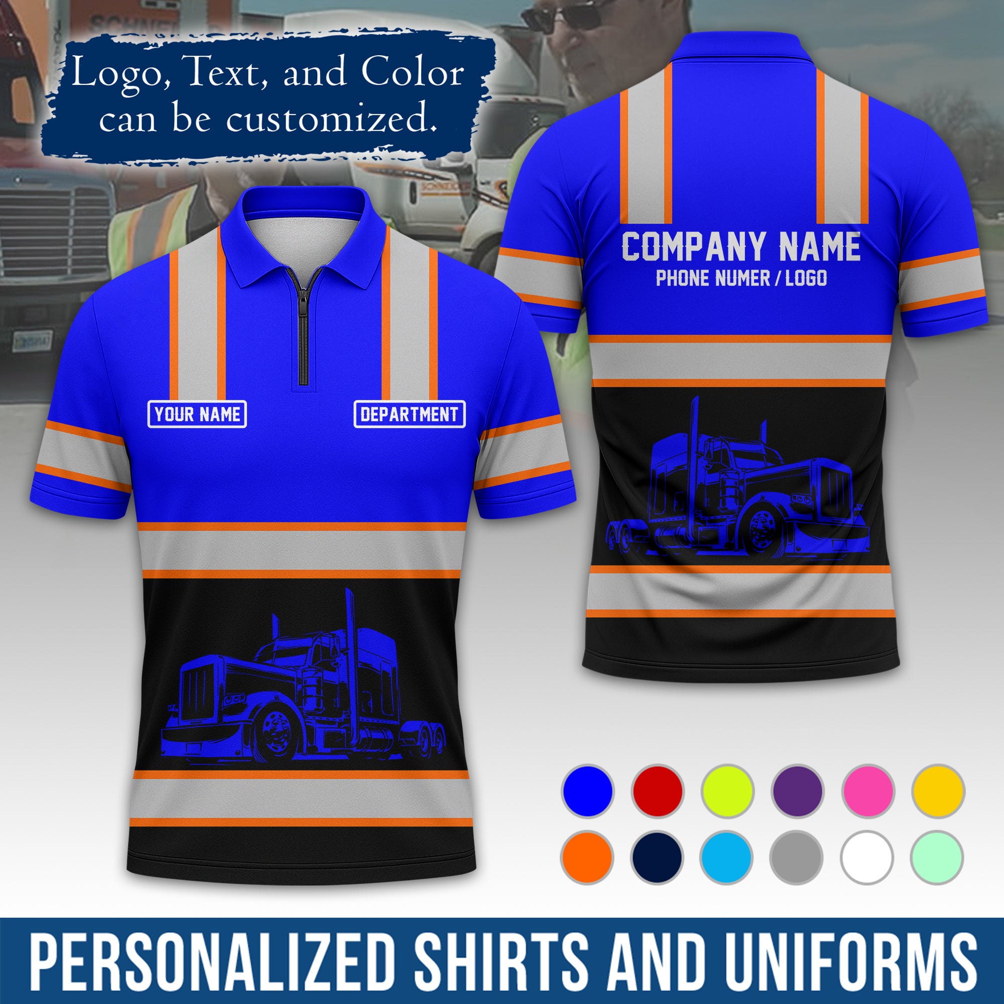 Custom Polo Shirt for Semi Truck Drivers, Personalized Logo, Company Text & Contact Info PL03
