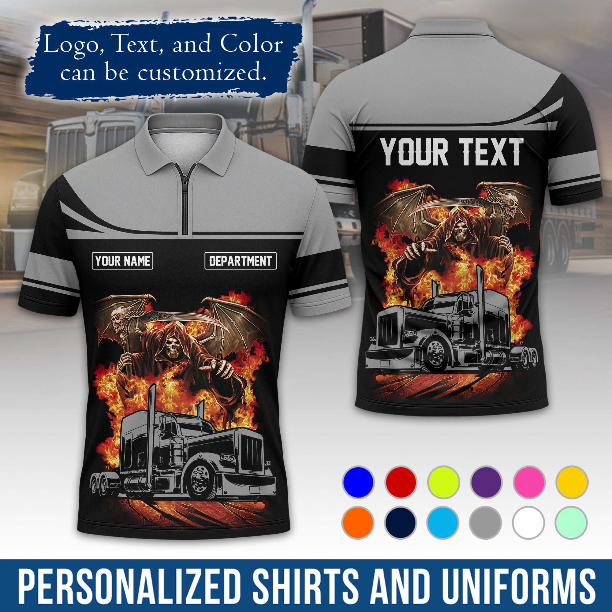 Custom Polo Shirt for Semi Truck Drivers, Personalized Logo, Company Text & Contact Info PL01