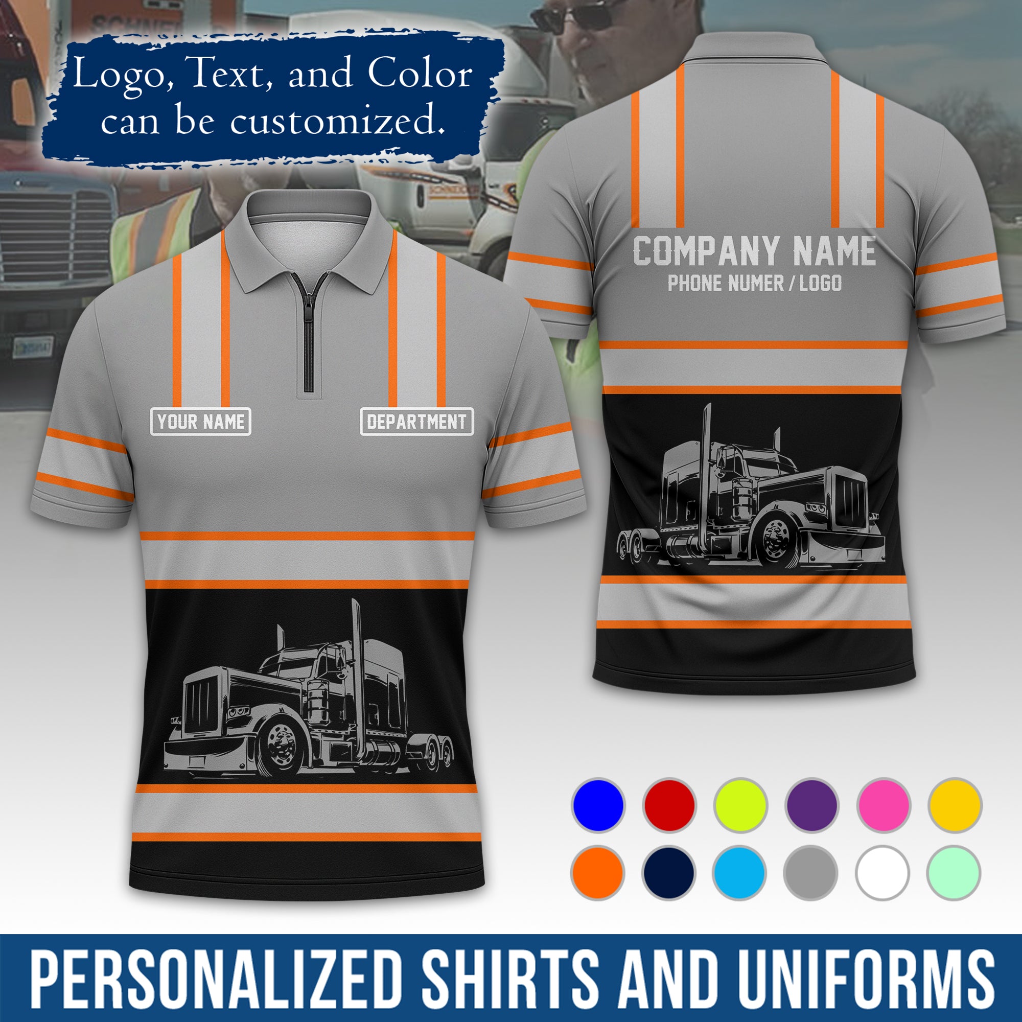 Custom Polo Shirt for Semi Truck Drivers, Personalized Logo, Company Text & Contact Info PL03