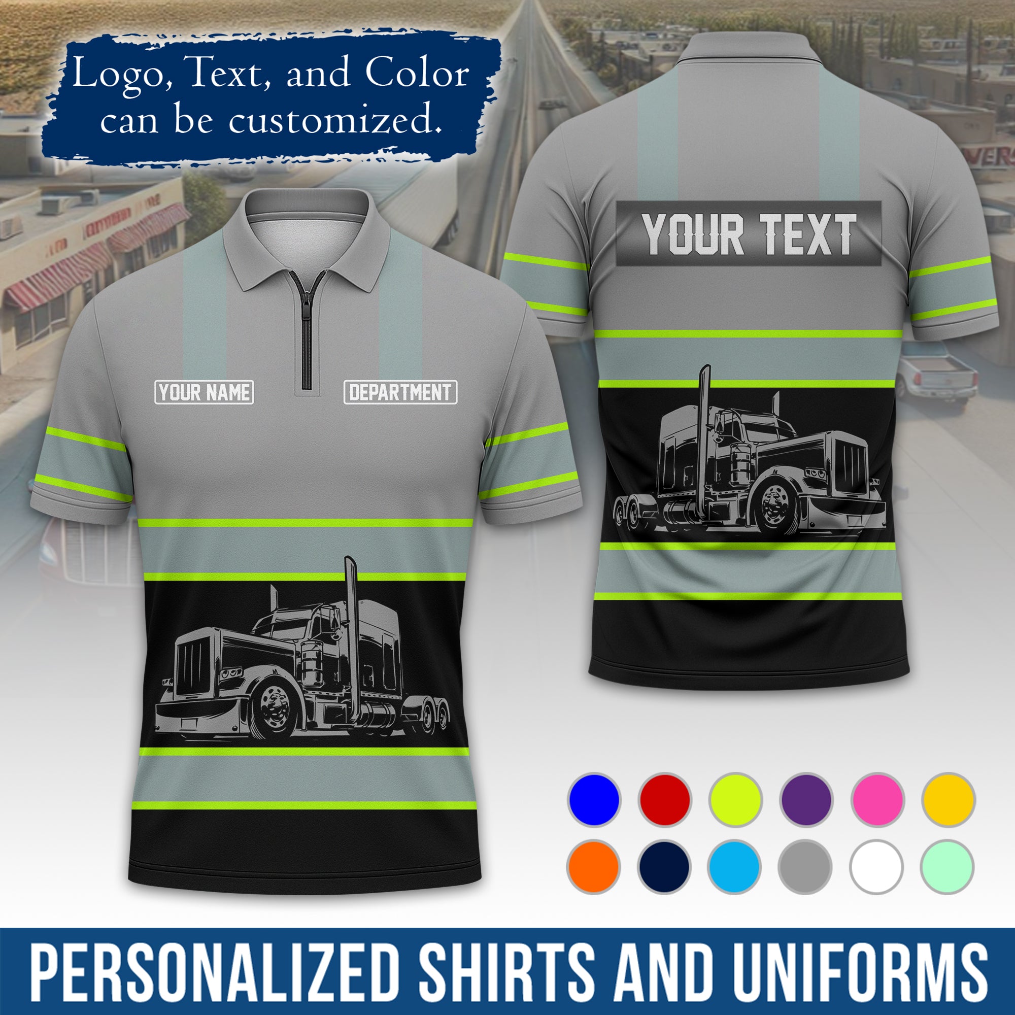 Custom Polo Shirt for Semi Truck Drivers, Personalized Logo, Company Text & Contact Info PL09