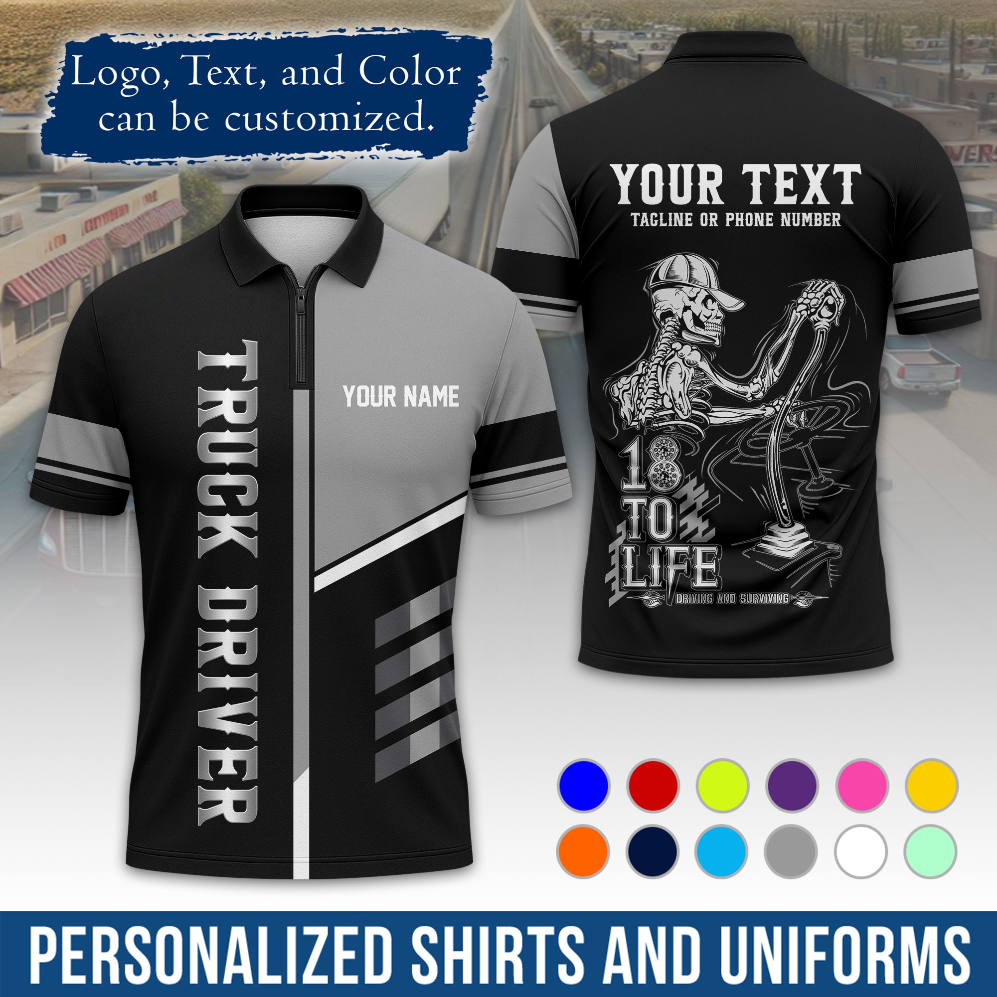 Custom Polo Shirt for Semi Truck Drivers, Personalized Logo, Company Text & Contact Info PL07