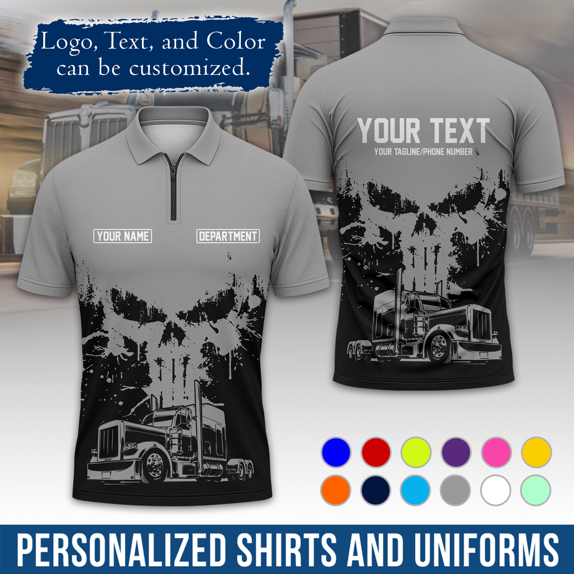 Custom Polo Shirt for Semi Truck Drivers, Personalized Logo, Company Text & Contact Info PL04