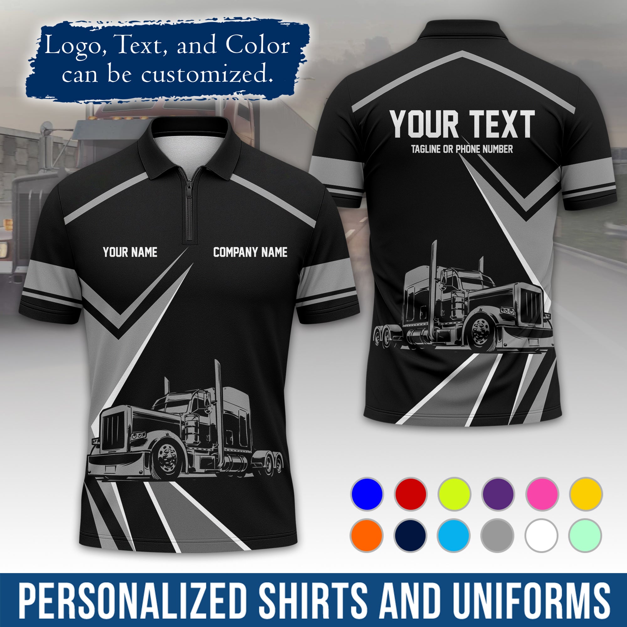 Custom Polo Shirt for Semi Truck Drivers, Personalized Logo, Company Text & Contact Info PL05