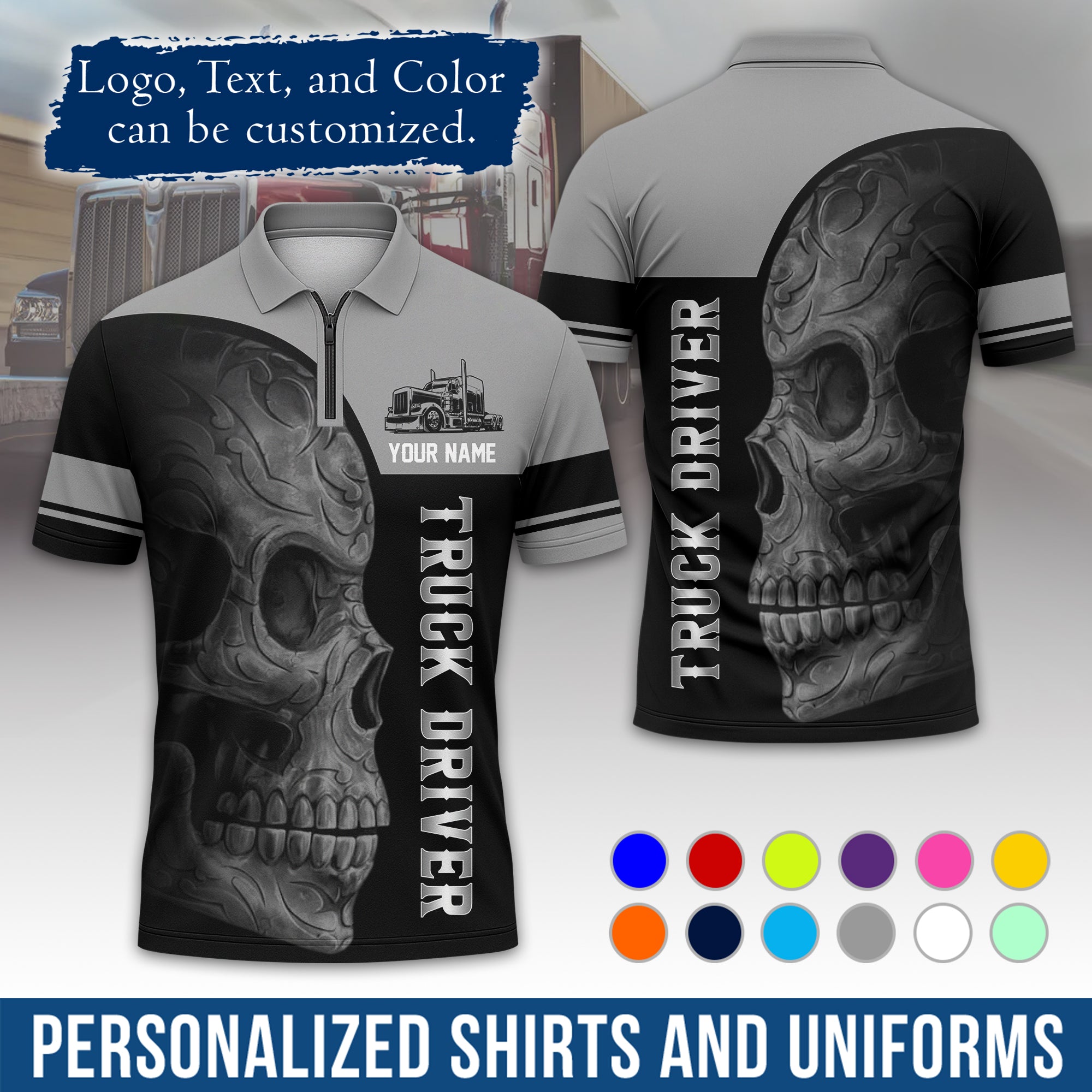 Custom Polo Shirt for Semi Truck Drivers, Personalized Logo, Company Text & Contact Info PL06