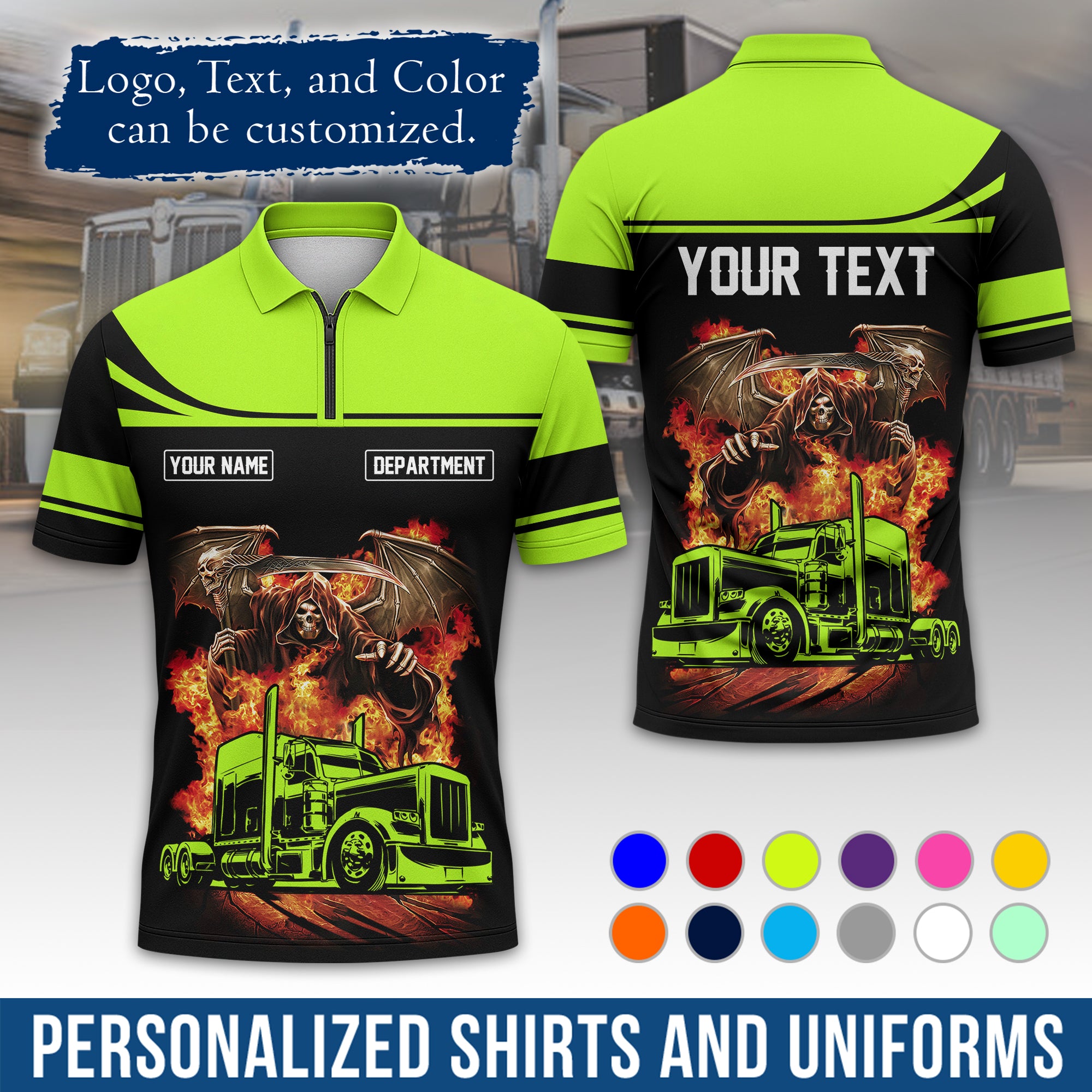 Custom Polo Shirt for Semi Truck Drivers, Personalized Logo, Company Text & Contact Info PL01