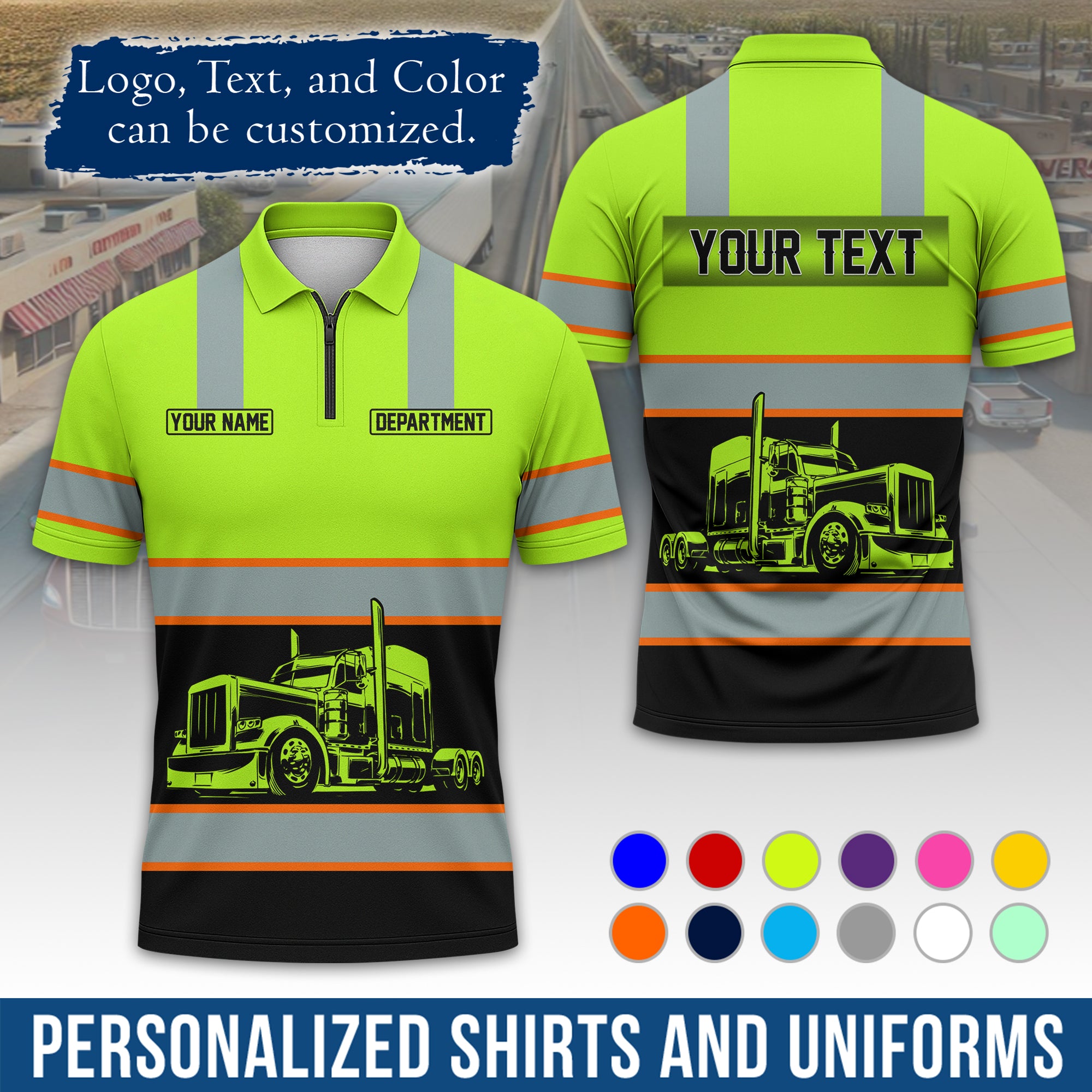 Custom Polo Shirt for Semi Truck Drivers, Personalized Logo, Company Text & Contact Info PL09