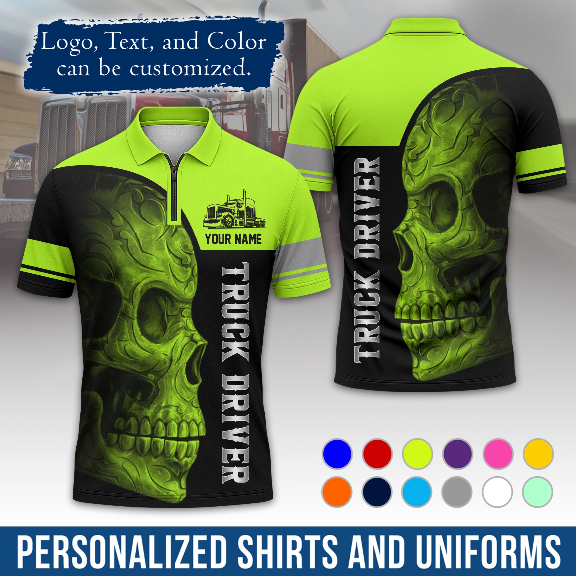 Custom Polo Shirt for Semi Truck Drivers, Personalized Logo, Company Text & Contact Info PL06