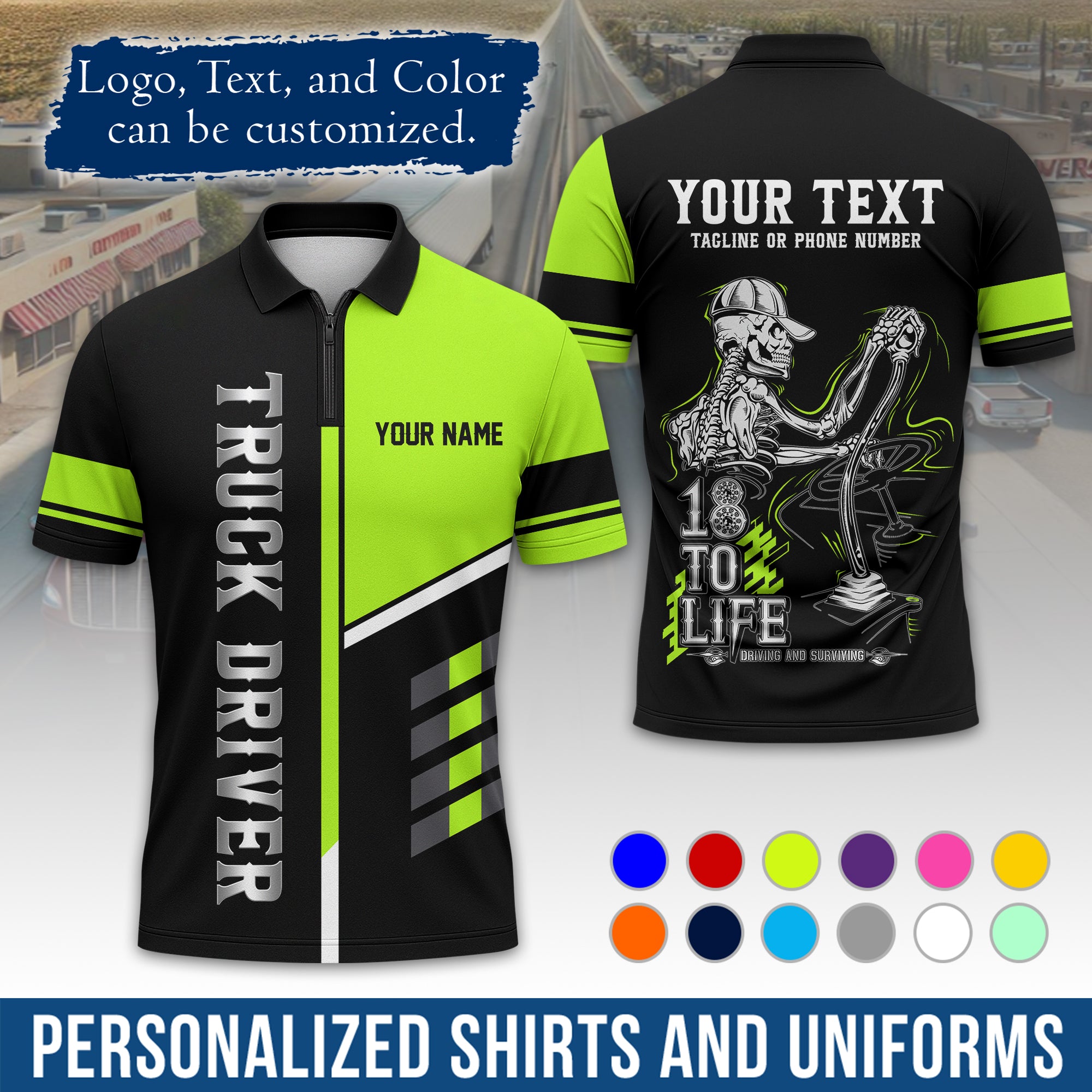 Custom Polo Shirt for Semi Truck Drivers, Personalized Logo, Company Text & Contact Info PL07