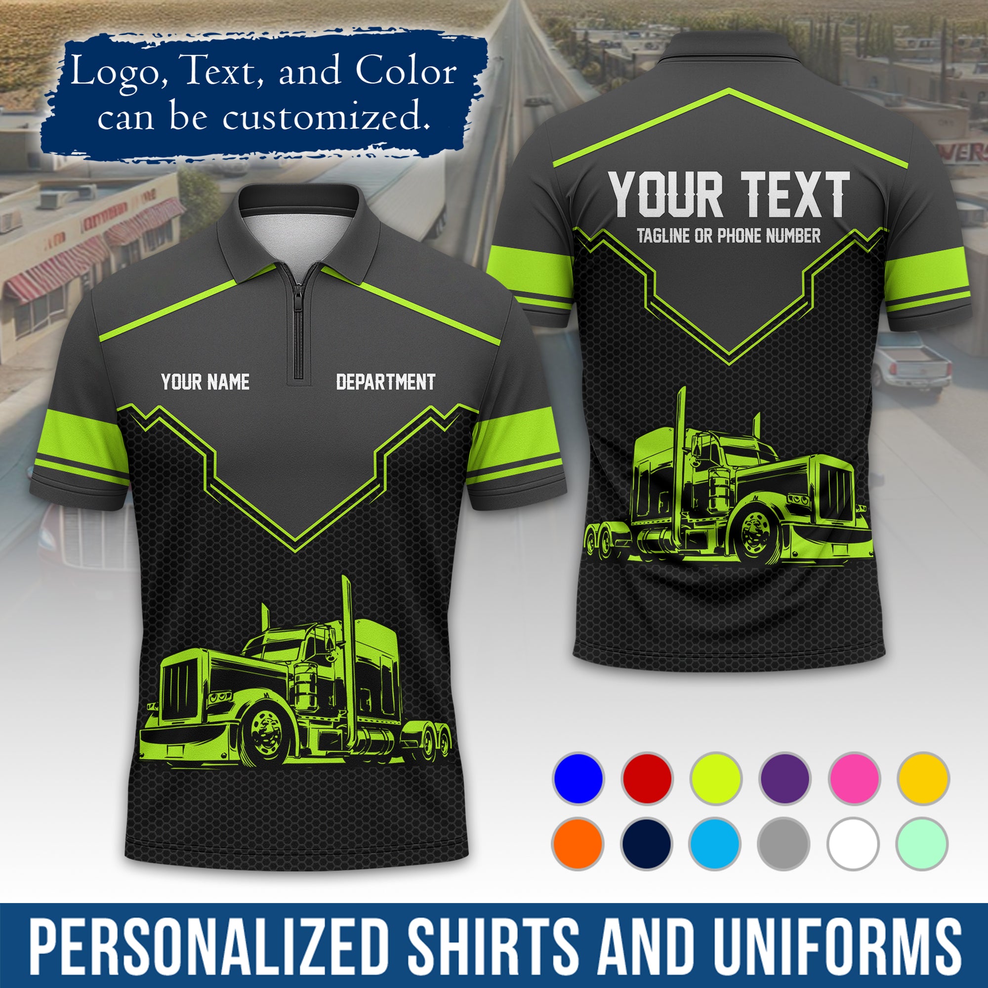 Custom Polo Shirt for Semi Truck Drivers, Personalized Logo, Company Text & Contact Info PL08