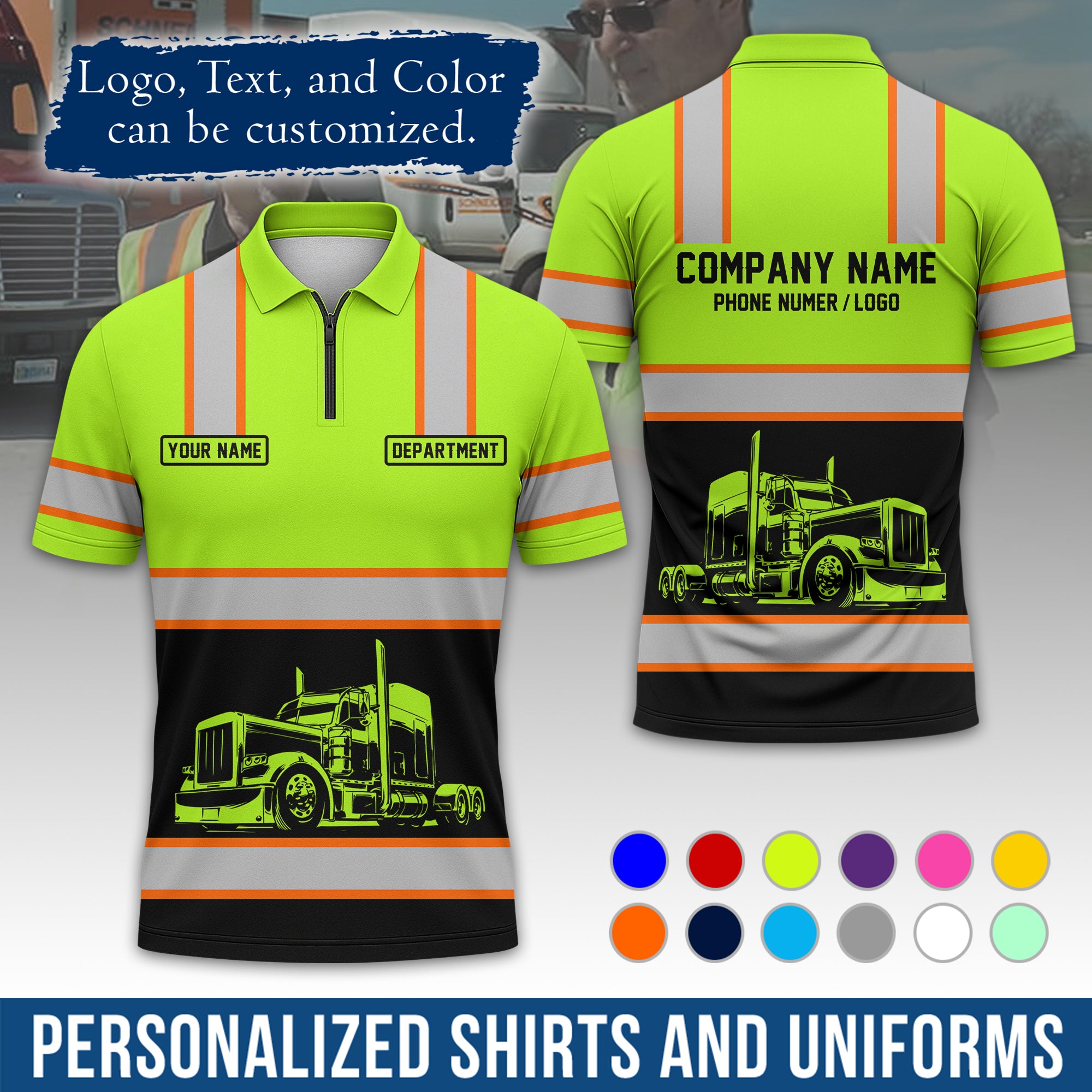 Custom Polo Shirt for Semi Truck Drivers, Personalized Logo, Company Text & Contact Info PL03