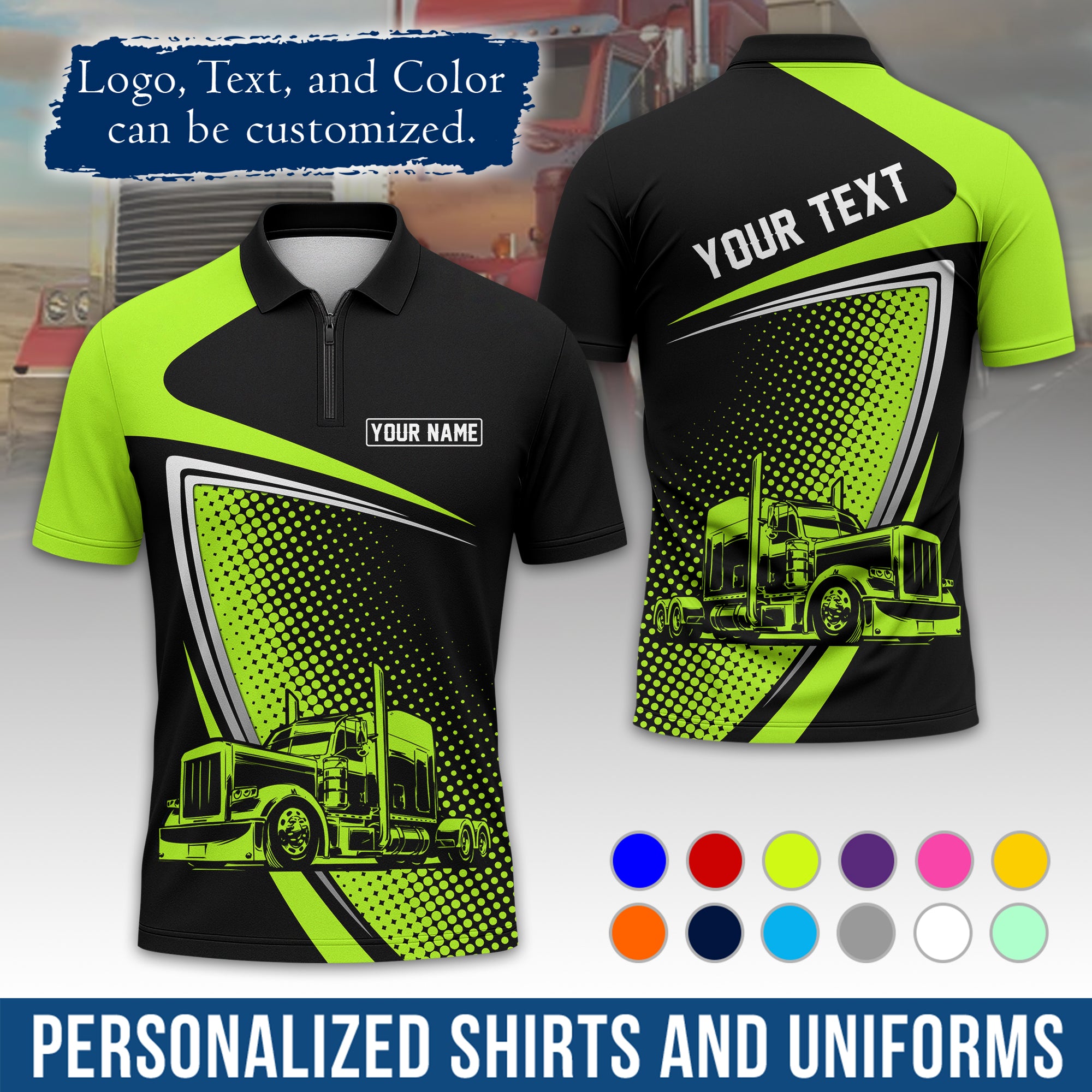 Custom Polo Shirt for Semi Truck Drivers, Personalized Logo, Company Text & Contact Info PL02