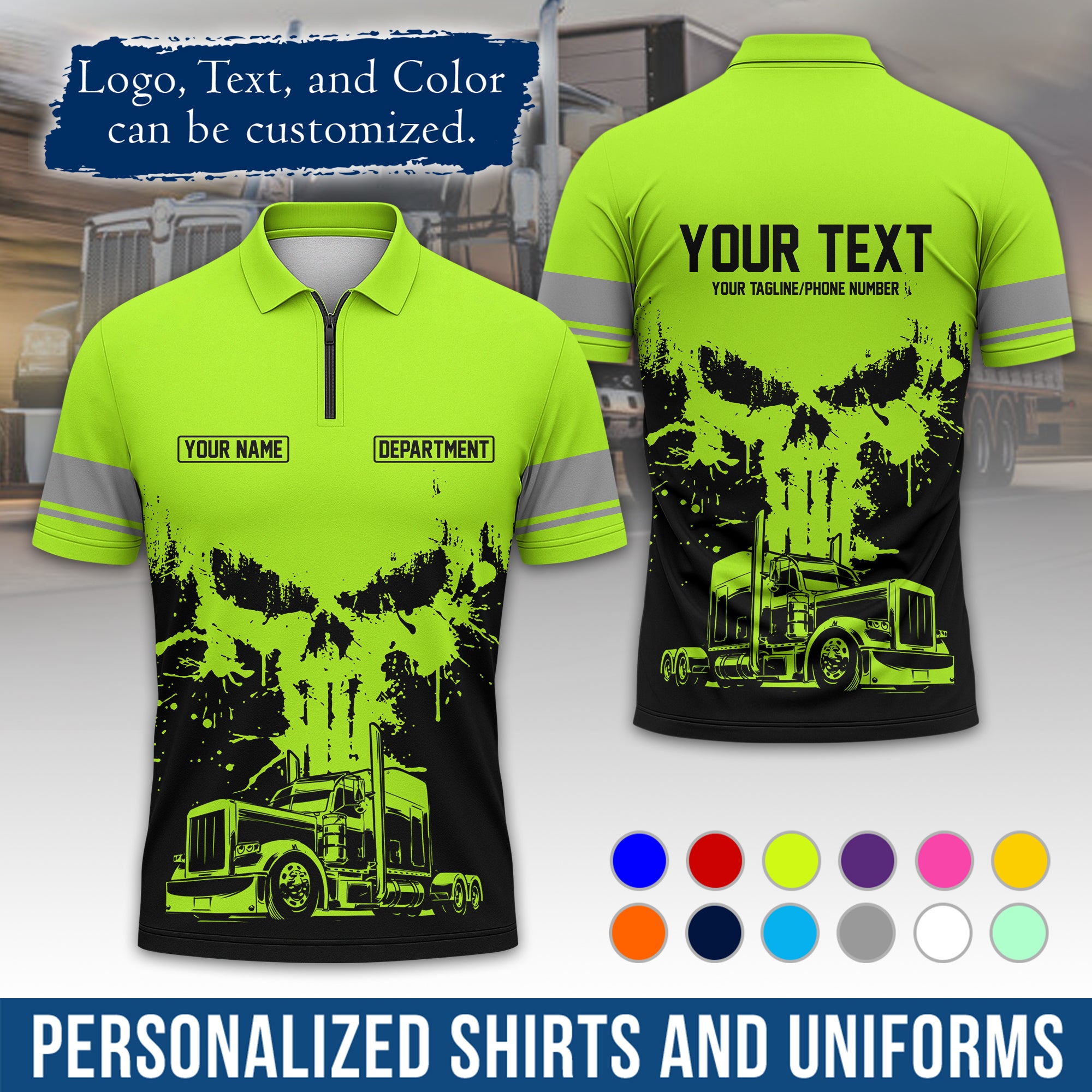 Custom Polo Shirt for Semi Truck Drivers, Personalized Logo, Company Text & Contact Info PL04