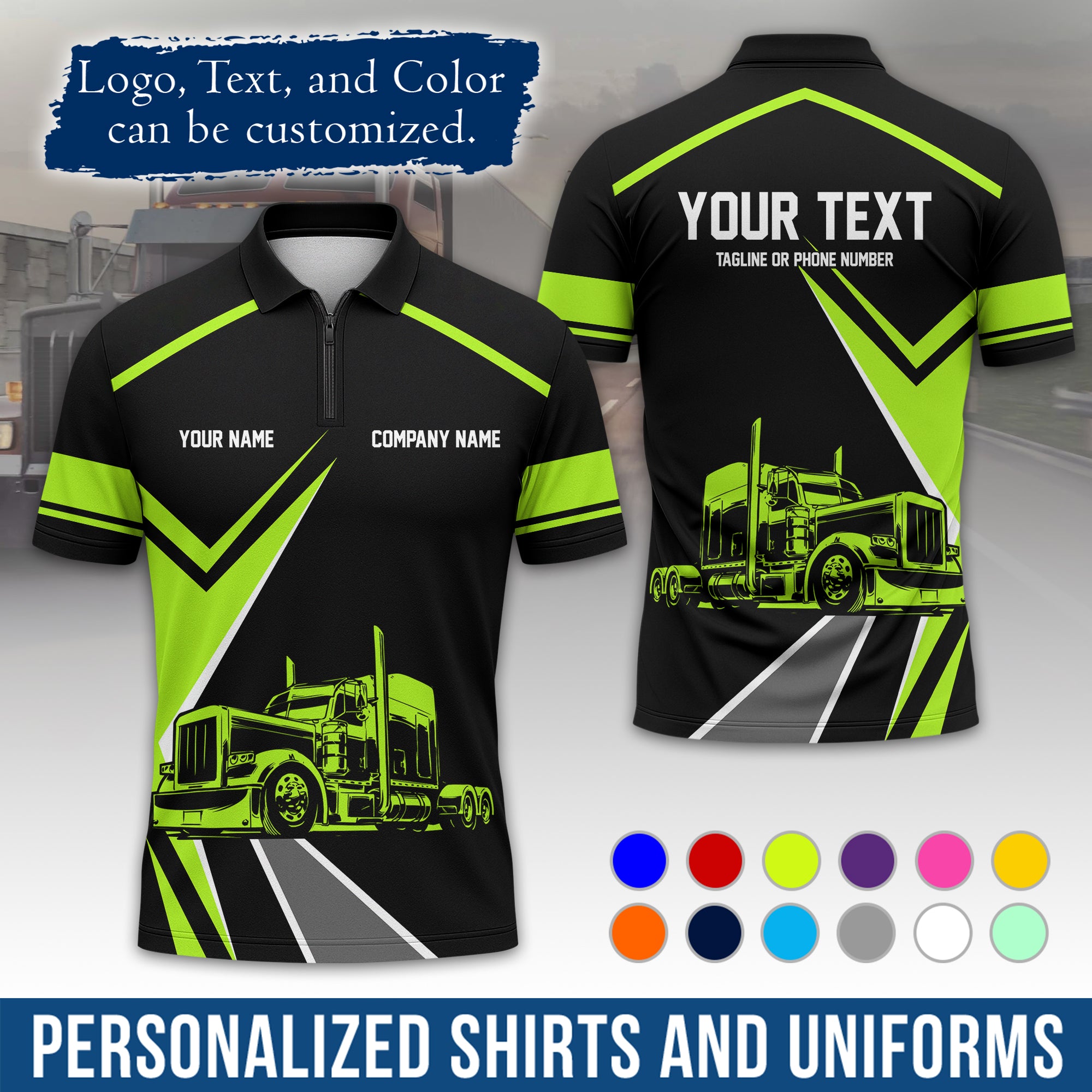 Custom Polo Shirt for Semi Truck Drivers, Personalized Logo, Company Text & Contact Info PL05
