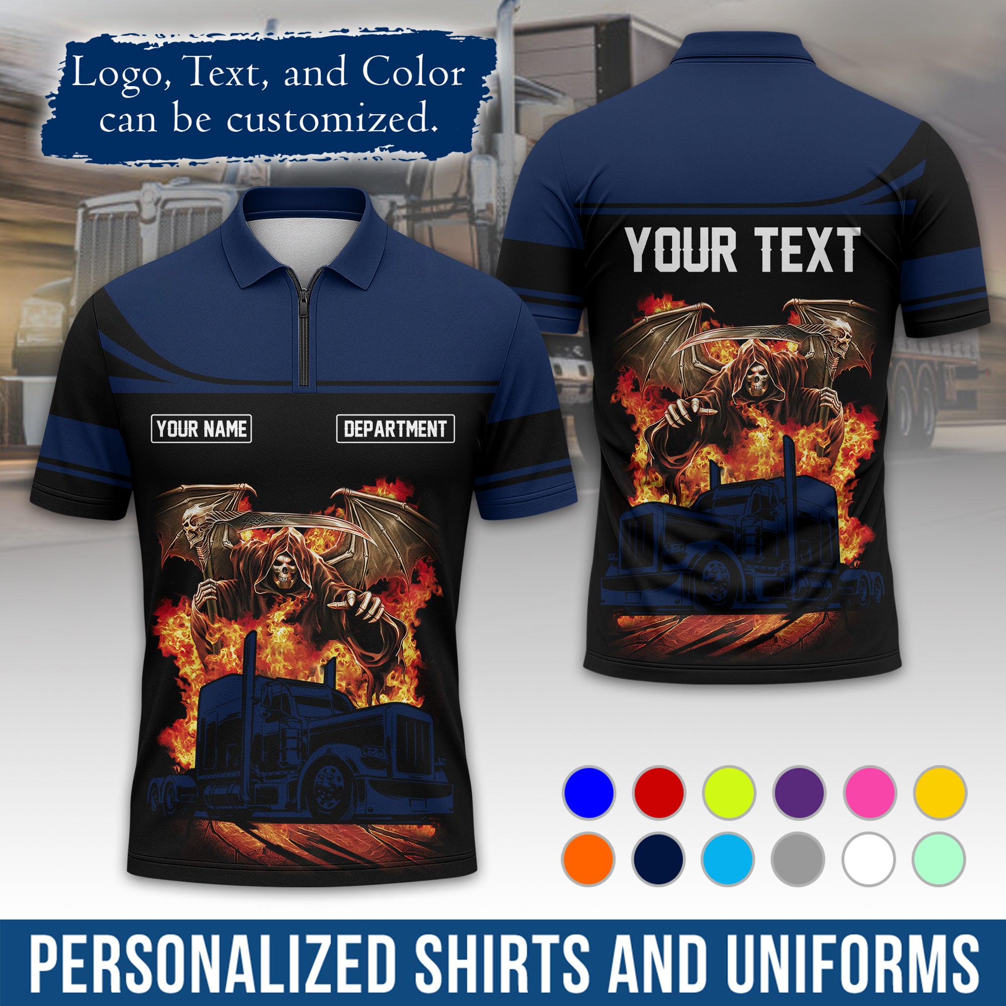 Custom Polo Shirt for Semi Truck Drivers, Personalized Logo, Company Text & Contact Info PL01