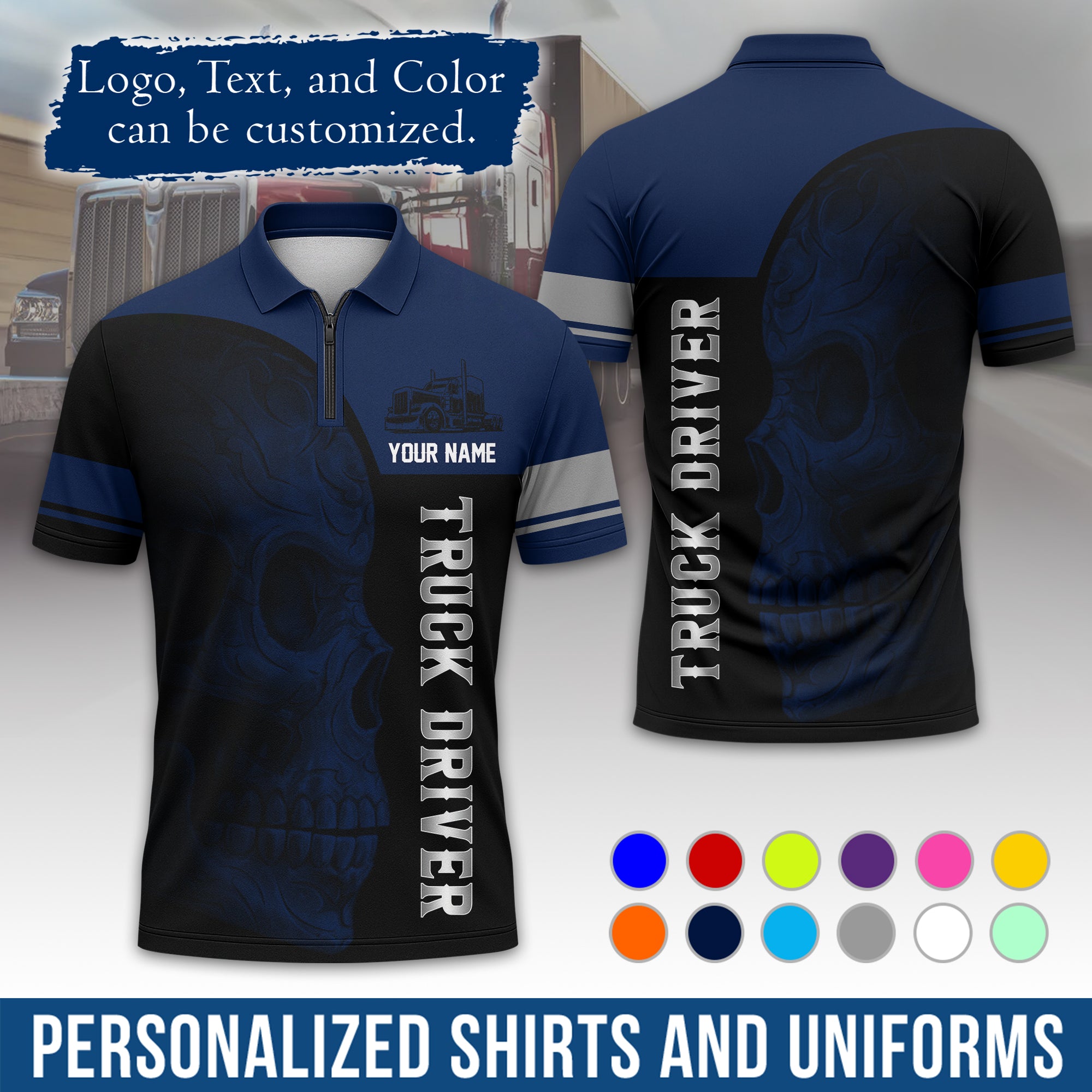 Custom Polo Shirt for Semi Truck Drivers, Personalized Logo, Company Text & Contact Info PL06