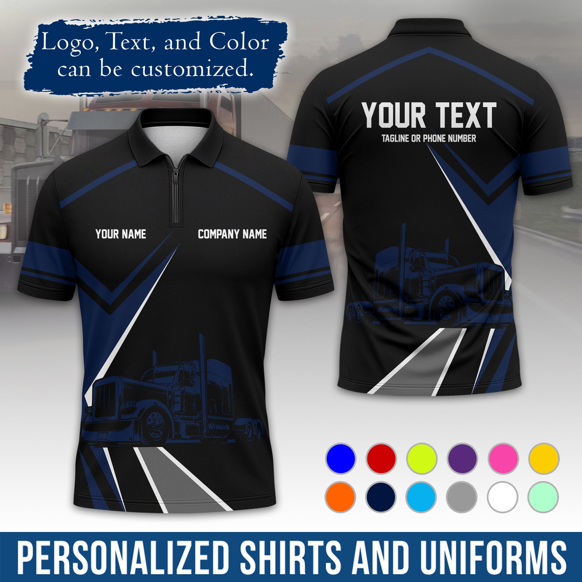 Custom Polo Shirt for Semi Truck Drivers, Personalized Logo, Company Text & Contact Info PL05