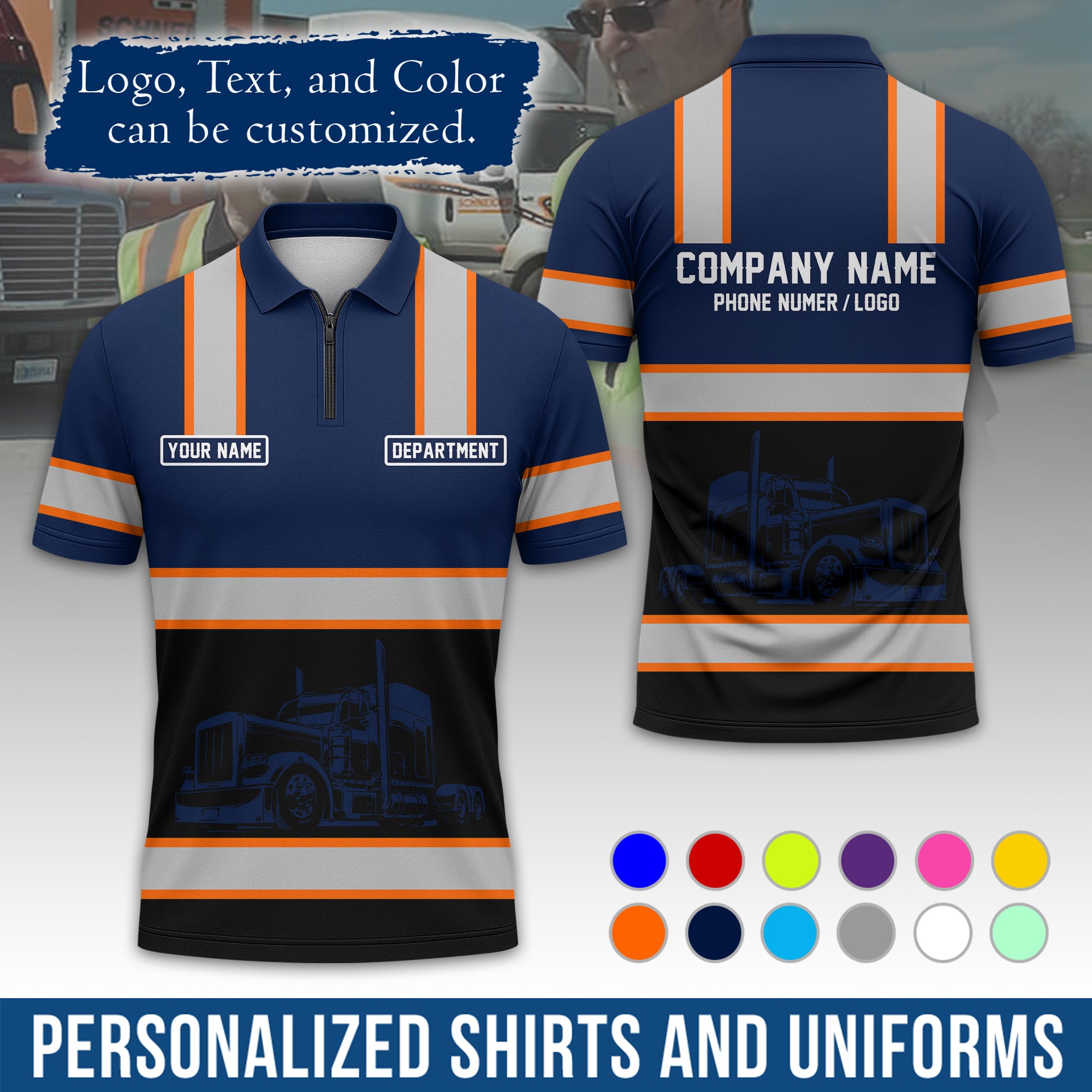 Custom Polo Shirt for Semi Truck Drivers, Personalized Logo, Company Text & Contact Info PL03