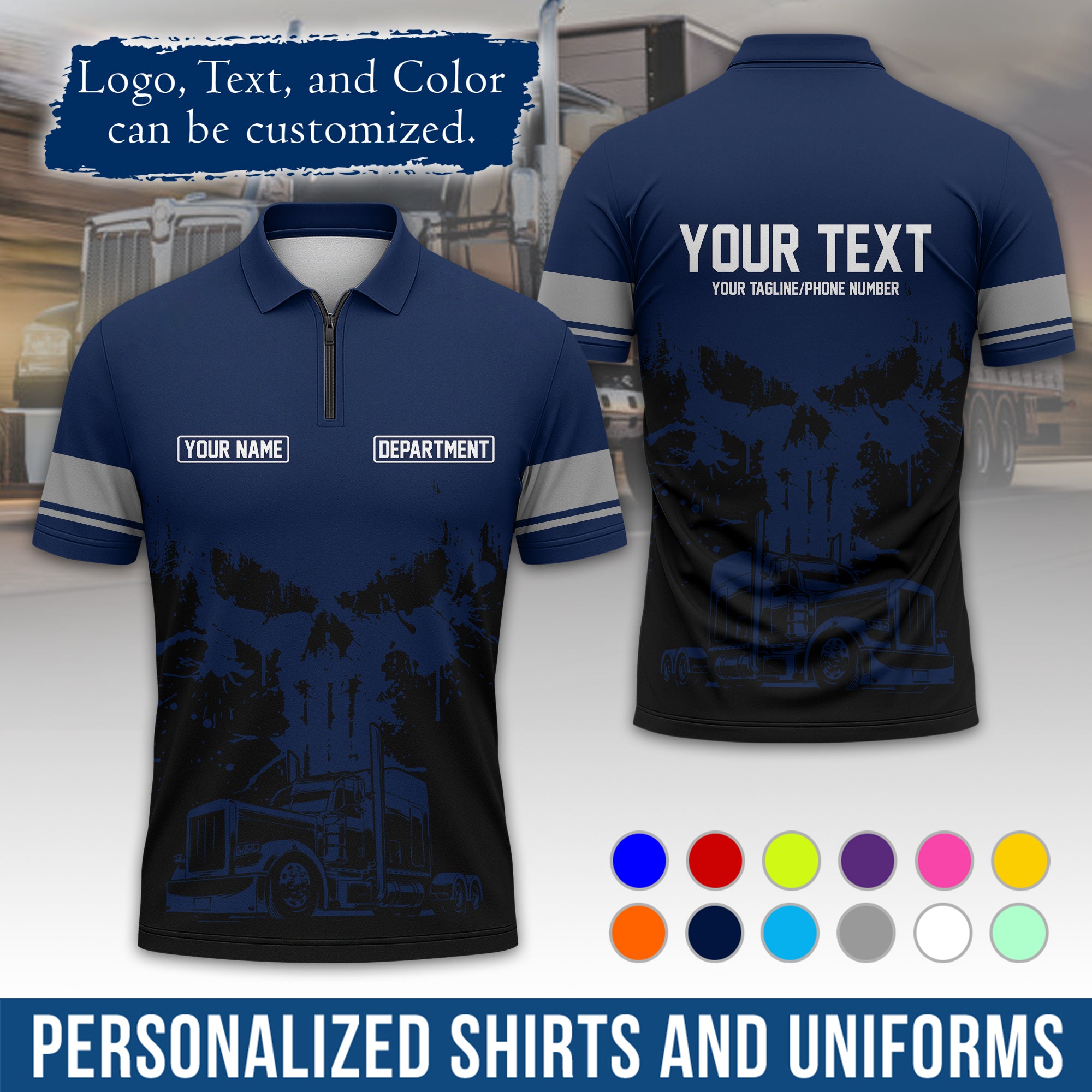 Custom Polo Shirt for Semi Truck Drivers, Personalized Logo, Company Text & Contact Info PL04