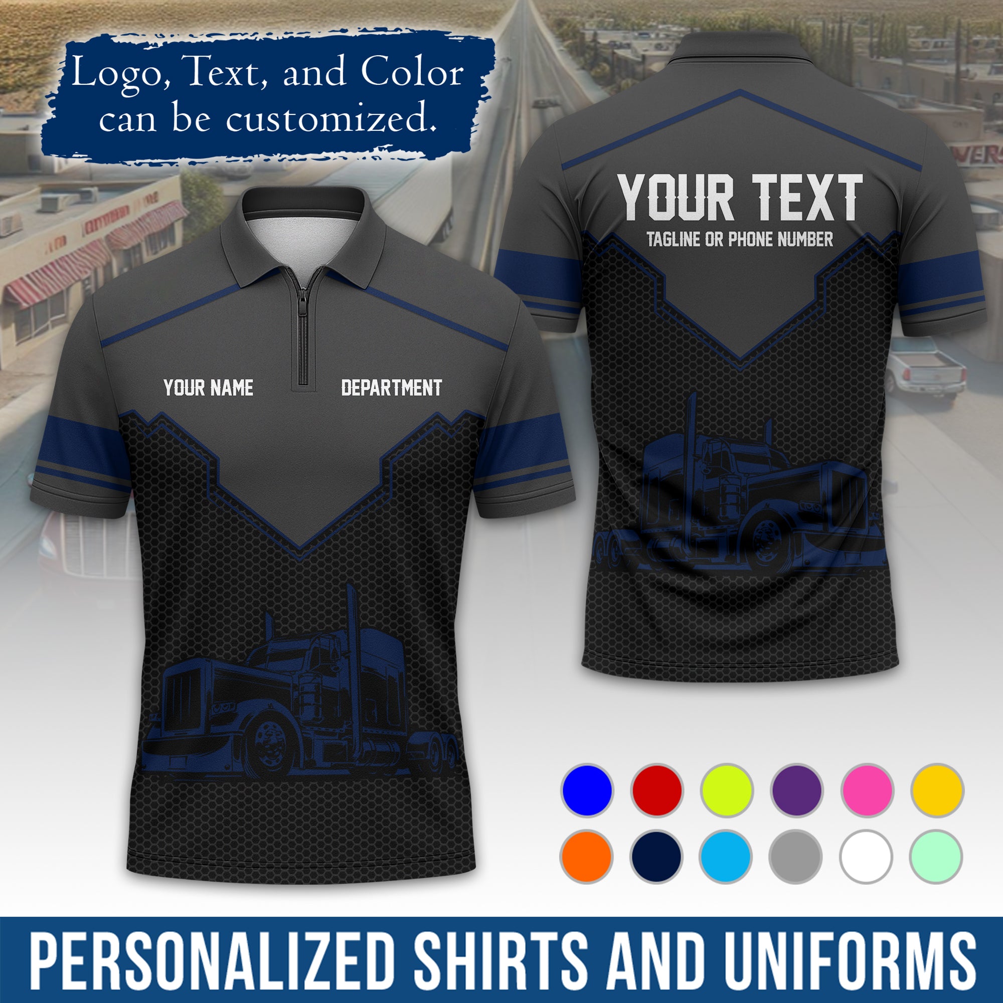 Custom Polo Shirt for Semi Truck Drivers, Personalized Logo, Company Text & Contact Info PL08
