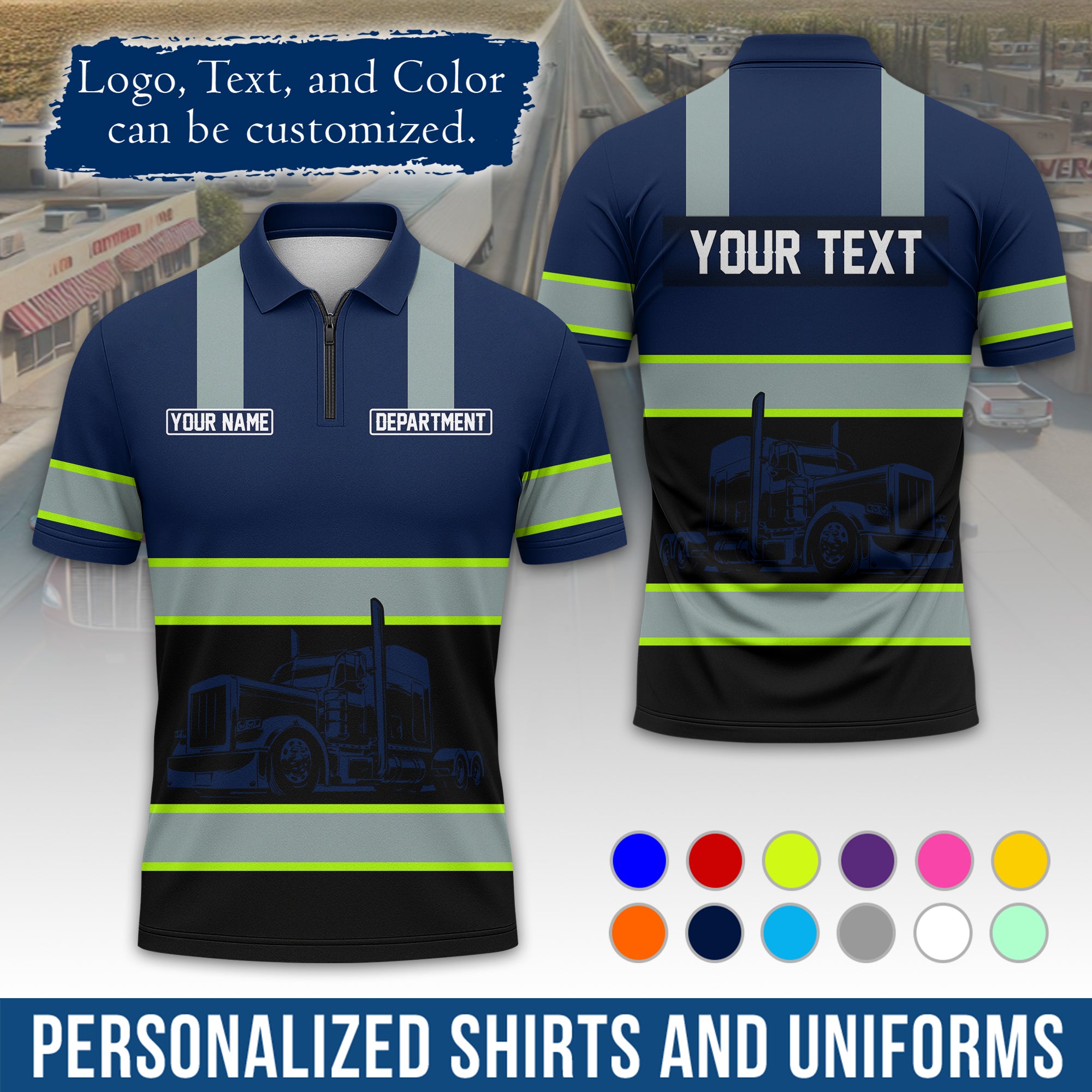 Custom Polo Shirt for Semi Truck Drivers, Personalized Logo, Company Text & Contact Info PL09