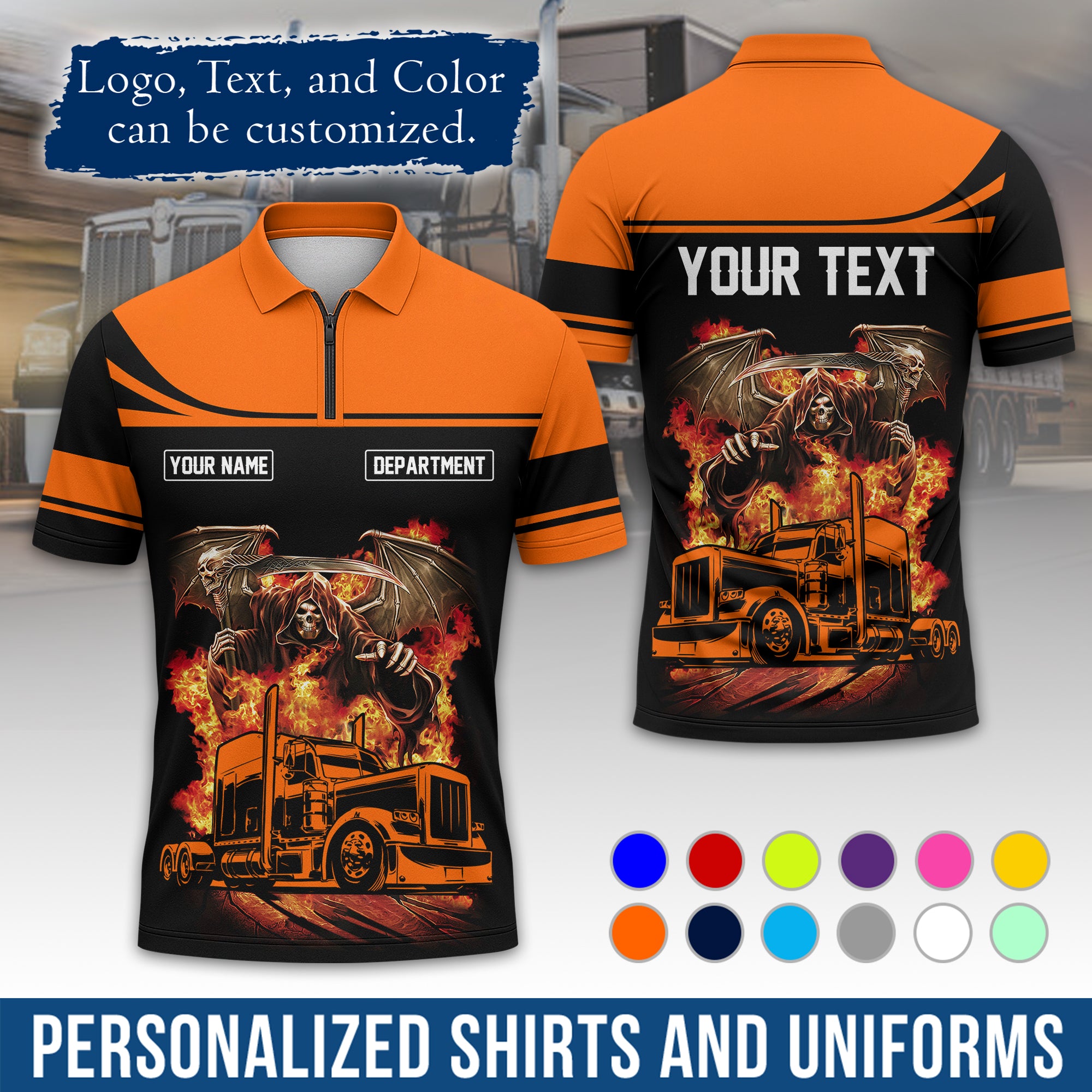Custom Polo Shirt for Semi Truck Drivers, Personalized Logo, Company Text & Contact Info PL01