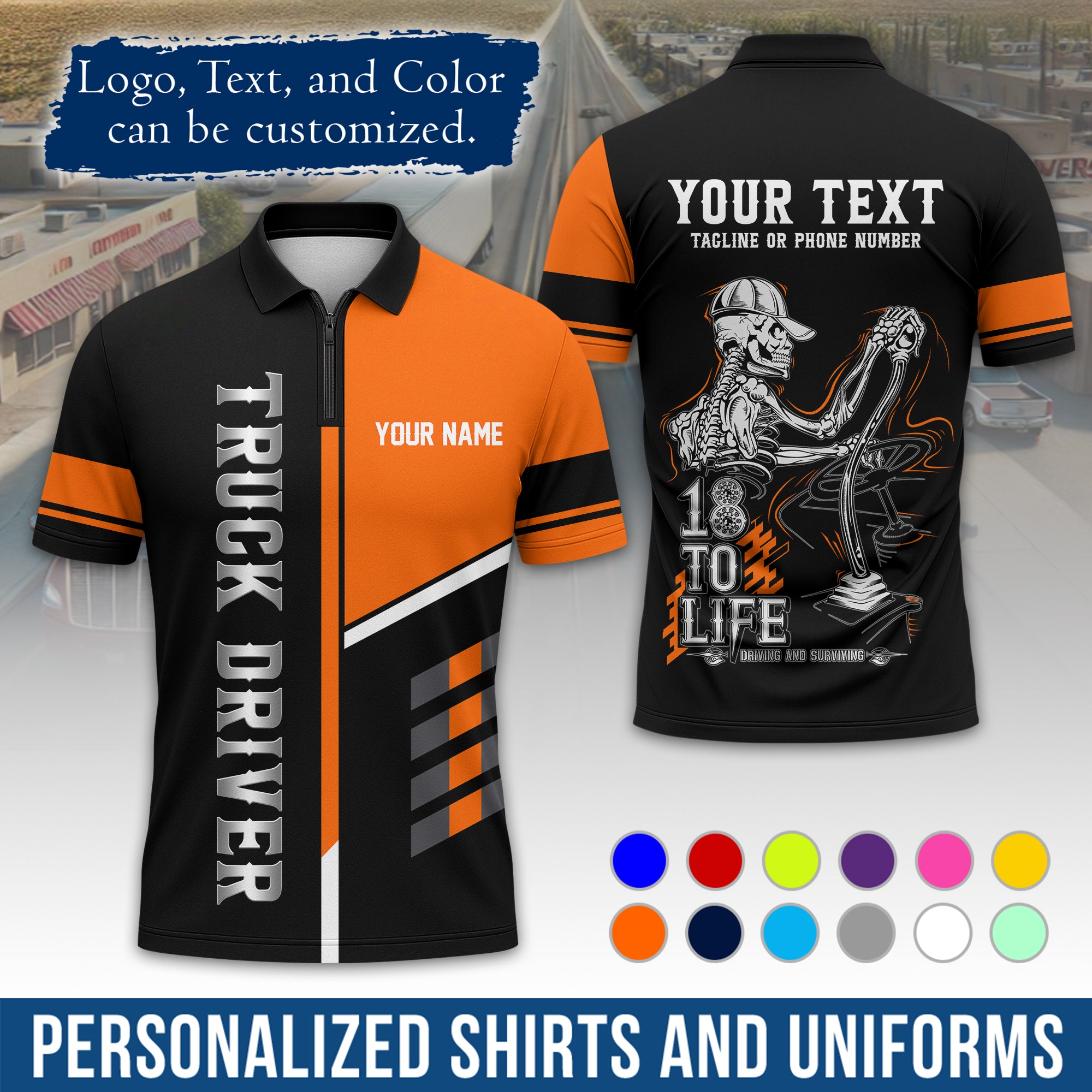 Custom Polo Shirt for Semi Truck Drivers, Personalized Logo, Company Text & Contact Info PL07