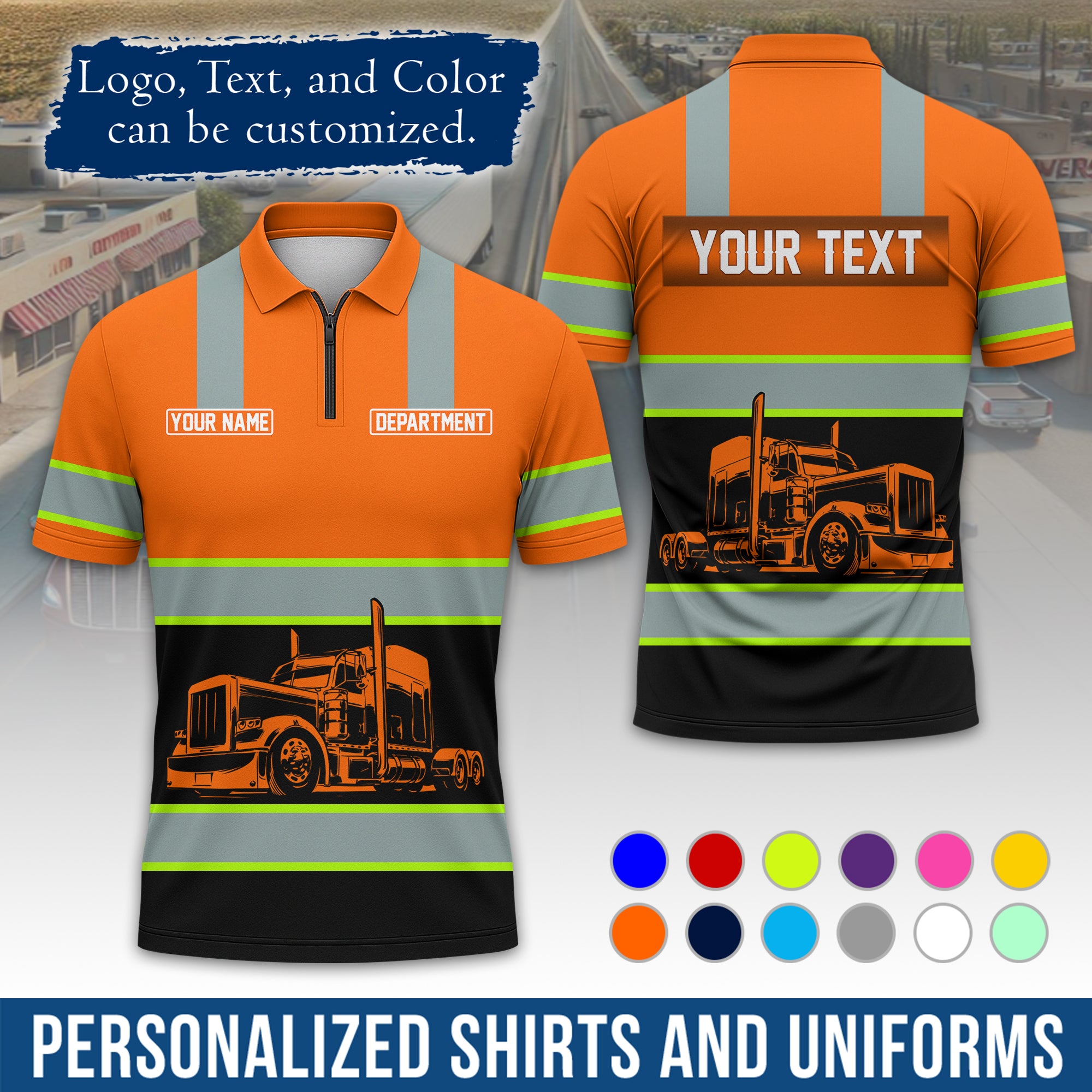 Custom Polo Shirt for Semi Truck Drivers, Personalized Logo, Company Text & Contact Info PL09