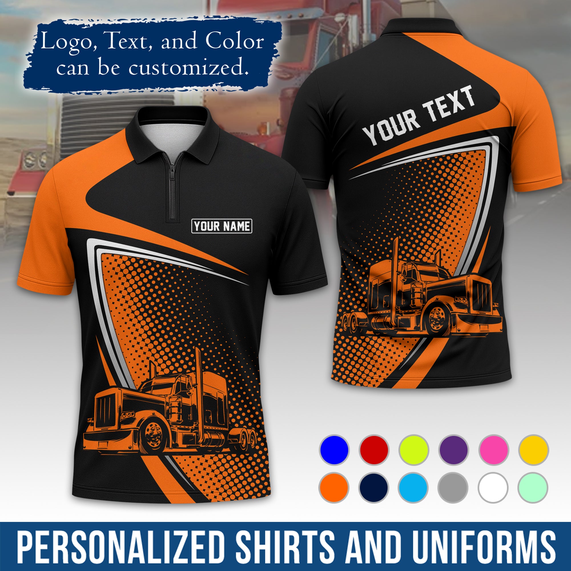 Custom Polo Shirt for Semi Truck Drivers, Personalized Logo, Company Text & Contact Info PL02