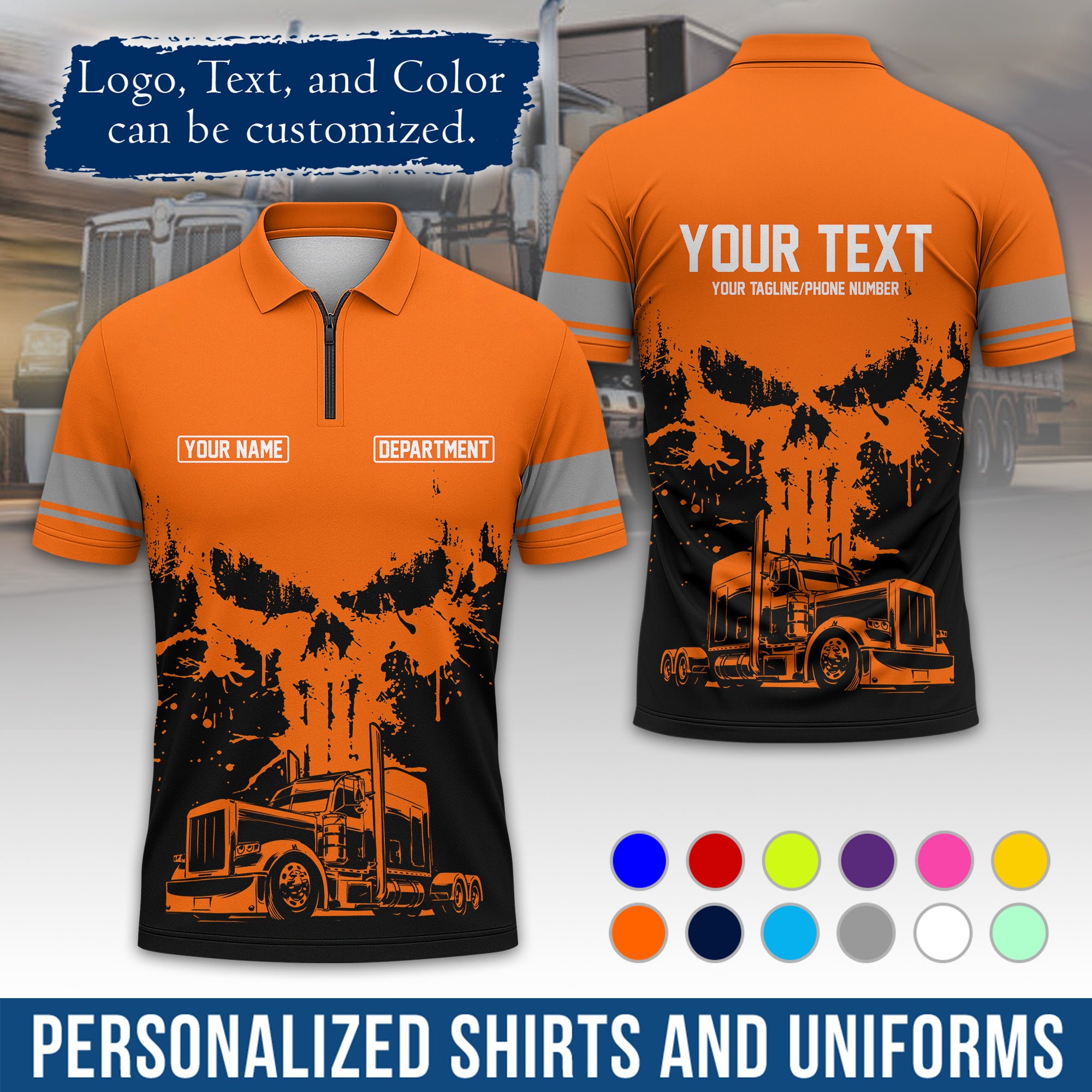 Custom Polo Shirt for Semi Truck Drivers, Personalized Logo, Company Text & Contact Info PL04