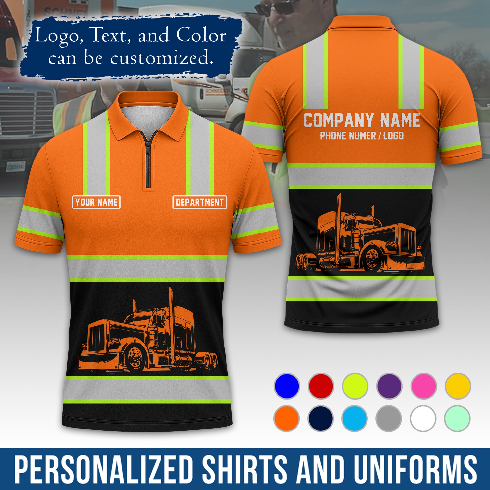 Custom Polo Shirt for Semi Truck Drivers, Personalized Logo, Company Text & Contact Info PL03