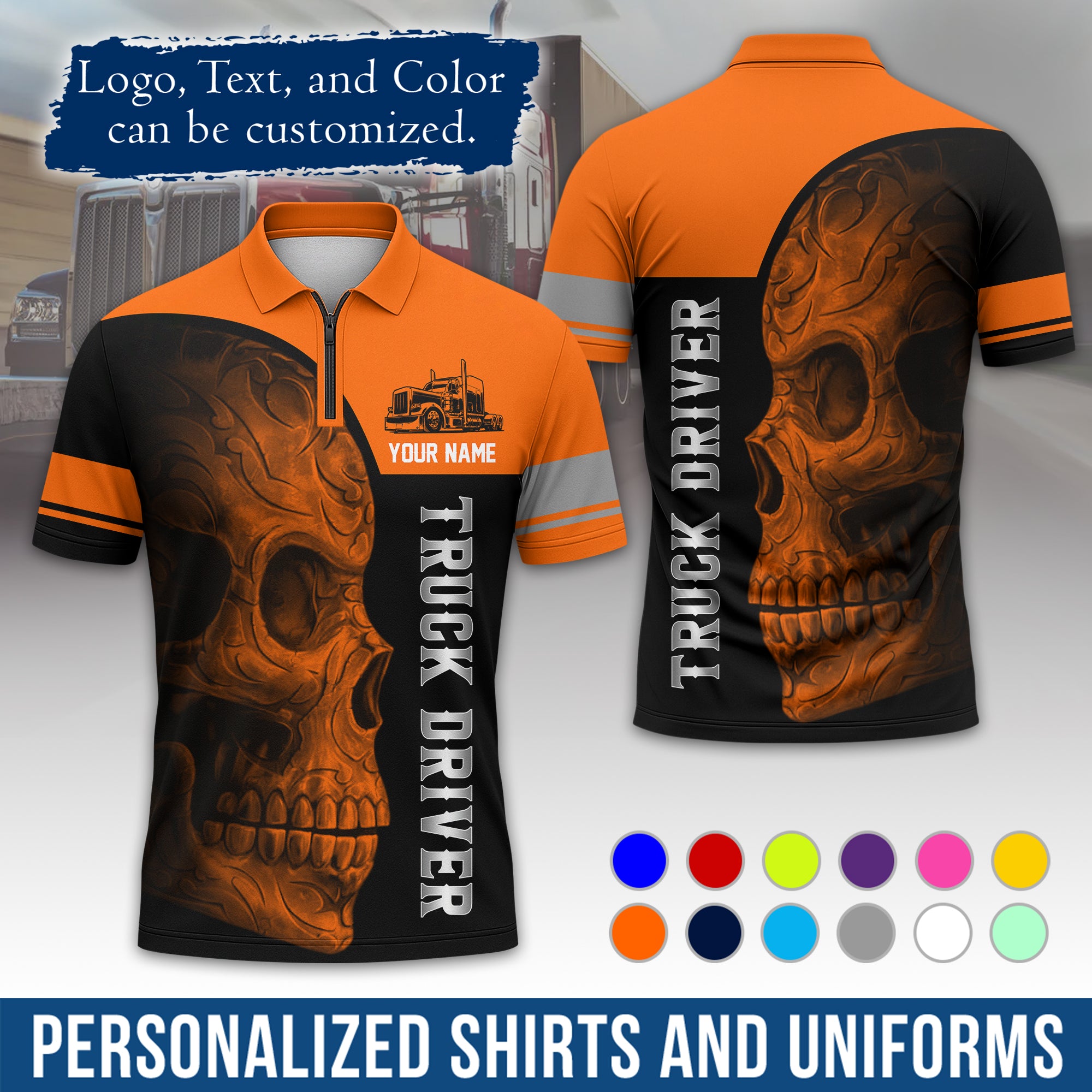 Custom Polo Shirt for Semi Truck Drivers, Personalized Logo, Company Text & Contact Info PL06