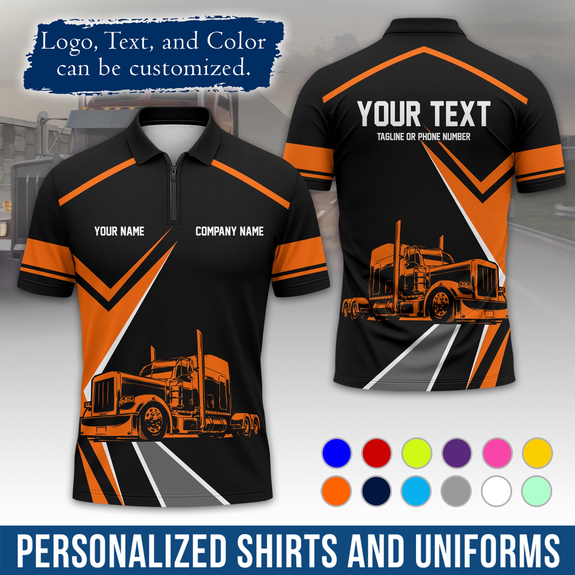 Custom Polo Shirt for Semi Truck Drivers, Personalized Logo, Company Text & Contact Info PL05