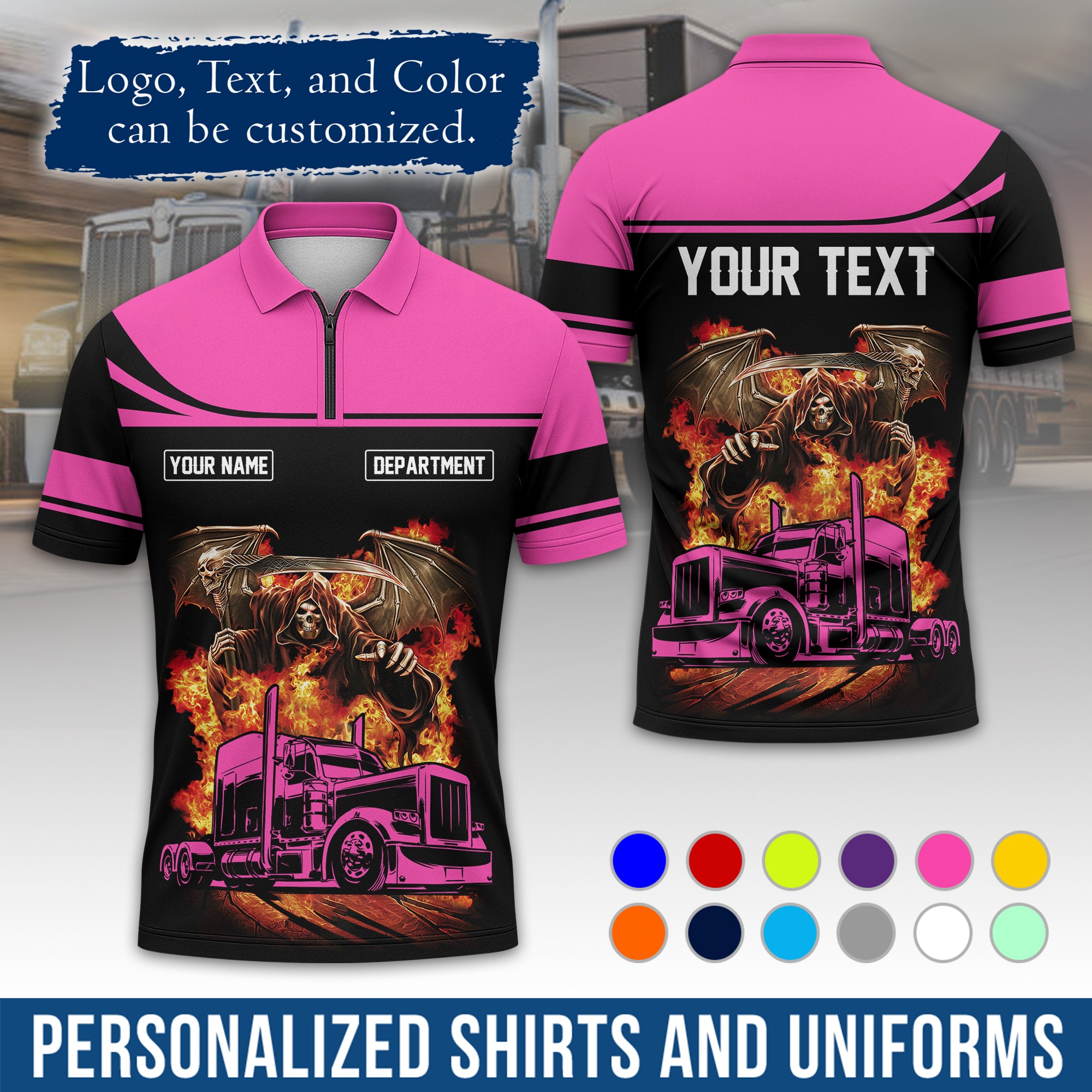 Custom Polo Shirt for Semi Truck Drivers, Personalized Logo, Company Text & Contact Info PL01