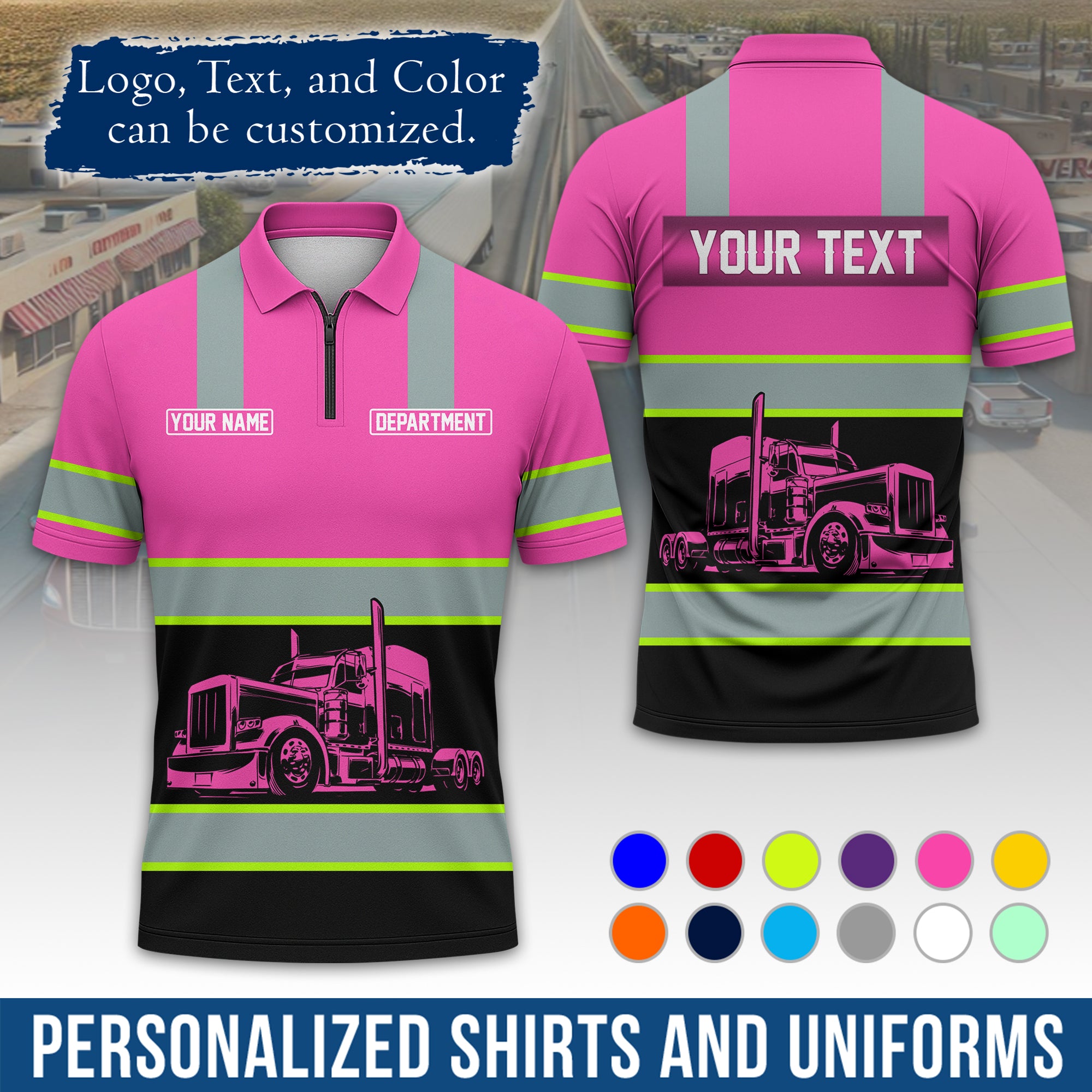 Custom Polo Shirt for Semi Truck Drivers, Personalized Logo, Company Text & Contact Info PL09