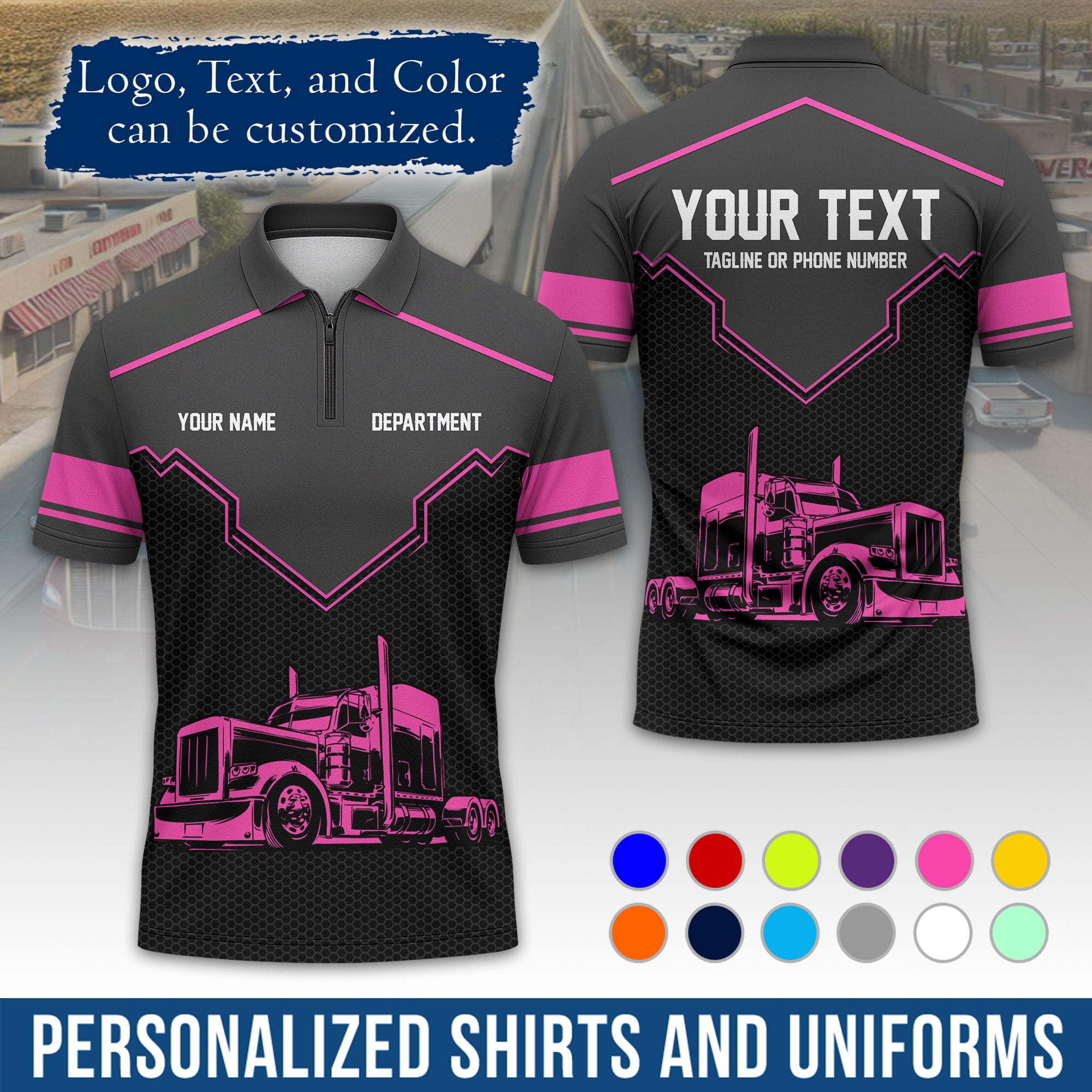 Custom Polo Shirt for Semi Truck Drivers, Personalized Logo, Company Text & Contact Info PL08