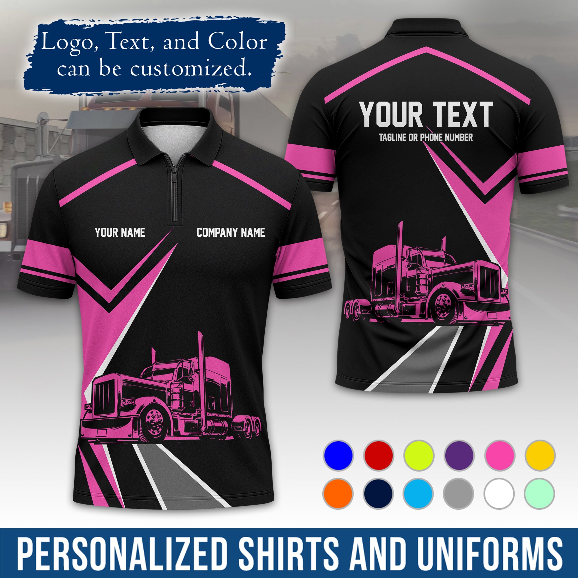 Custom Polo Shirt for Semi Truck Drivers, Personalized Logo, Company Text & Contact Info PL05
