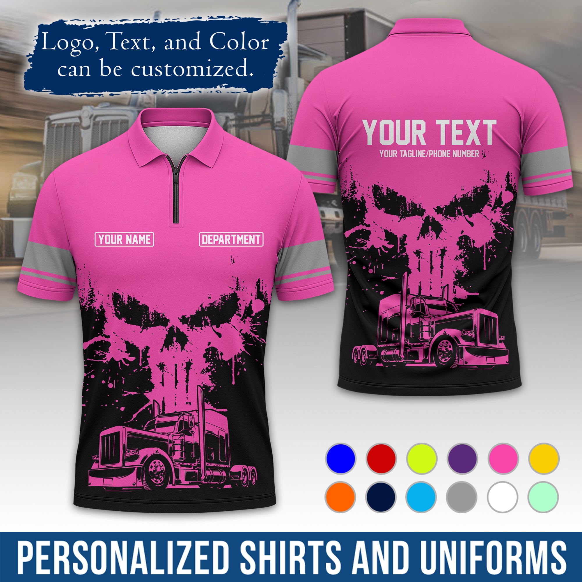 Custom Polo Shirt for Semi Truck Drivers, Personalized Logo, Company Text & Contact Info PL04