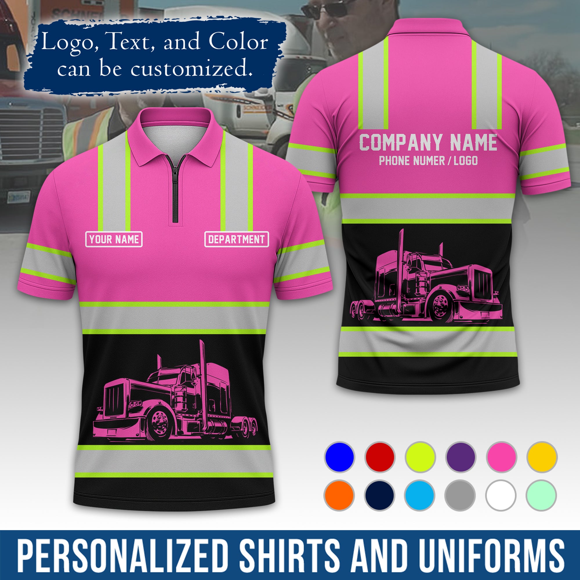 Custom Polo Shirt for Semi Truck Drivers, Personalized Logo, Company Text & Contact Info PL03