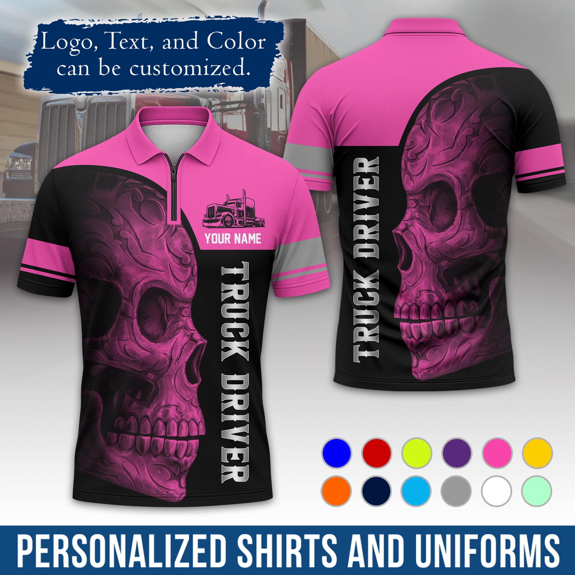 Custom Polo Shirt for Semi Truck Drivers, Personalized Logo, Company Text & Contact Info PL06