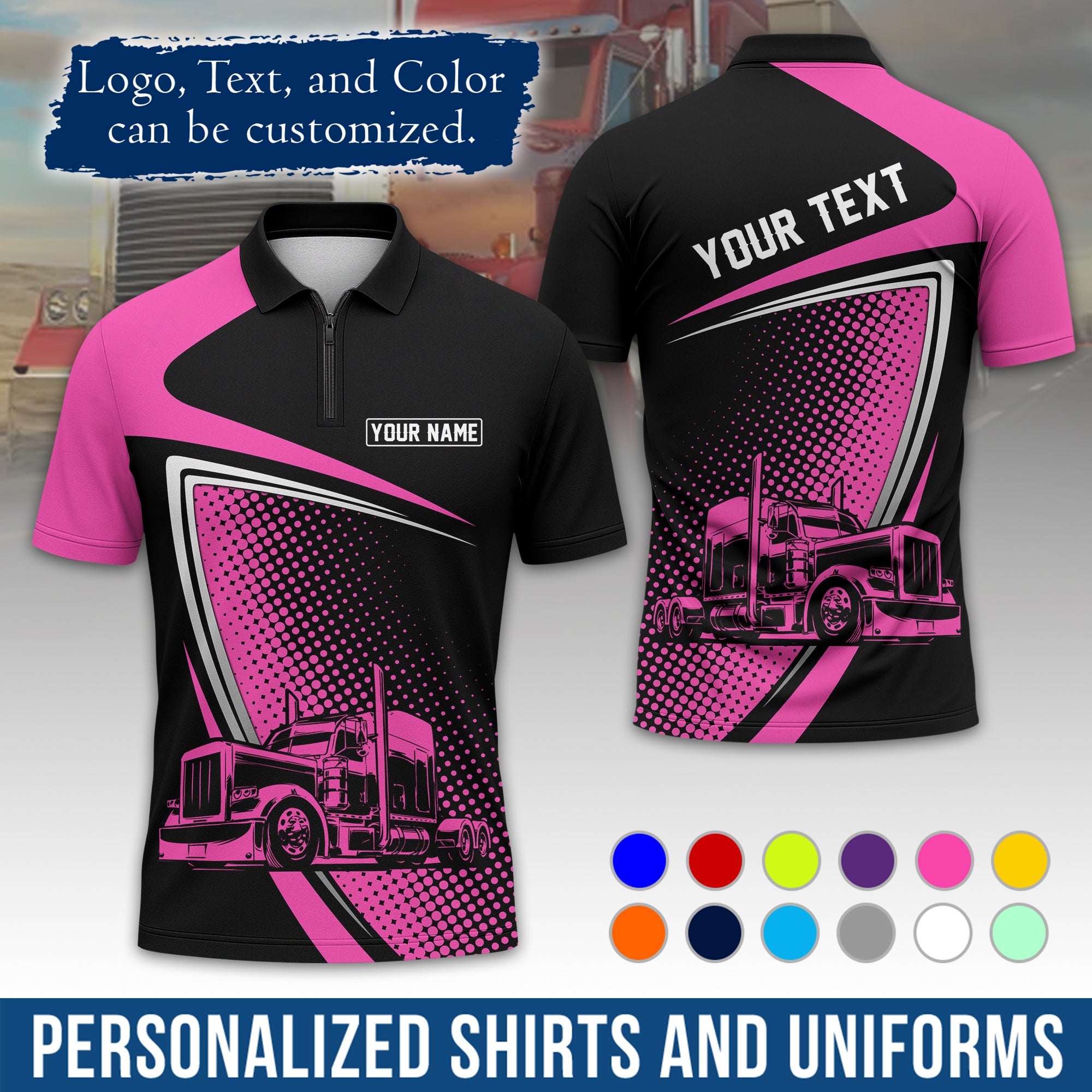 Custom Polo Shirt for Semi Truck Drivers, Personalized Logo, Company Text & Contact Info PL02