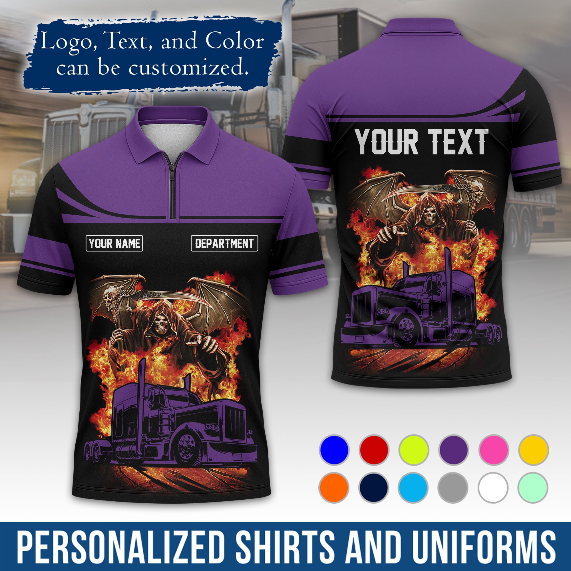 Custom Polo Shirt for Semi Truck Drivers, Personalized Logo, Company Text & Contact Info PL01