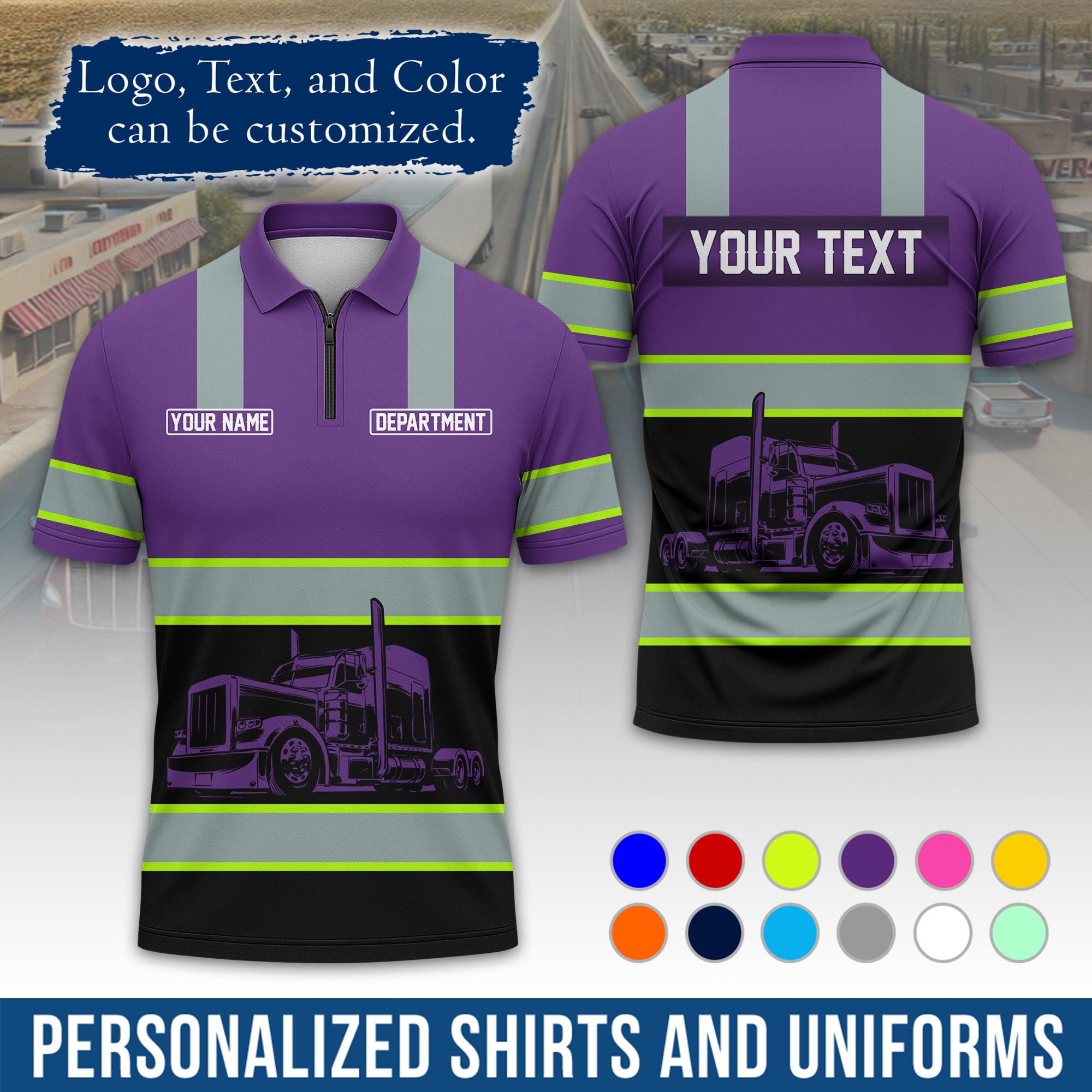 Custom Polo Shirt for Semi Truck Drivers, Personalized Logo, Company Text & Contact Info PL09