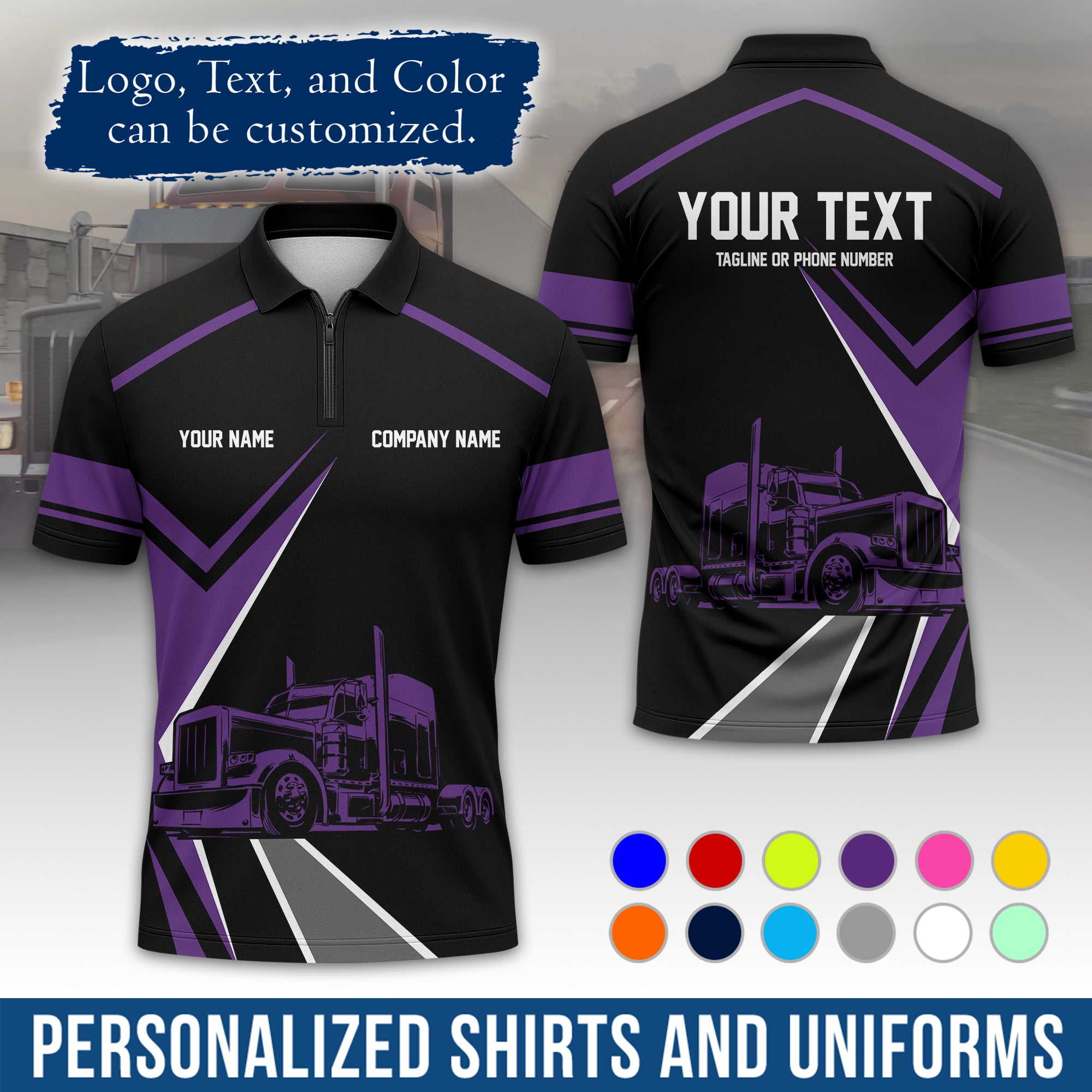 Custom Polo Shirt for Semi Truck Drivers, Personalized Logo, Company Text & Contact Info PL05