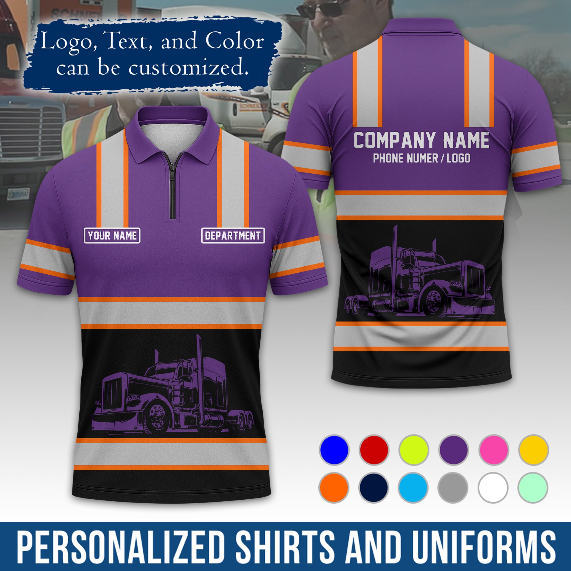 Custom Polo Shirt for Semi Truck Drivers, Personalized Logo, Company Text & Contact Info PL03