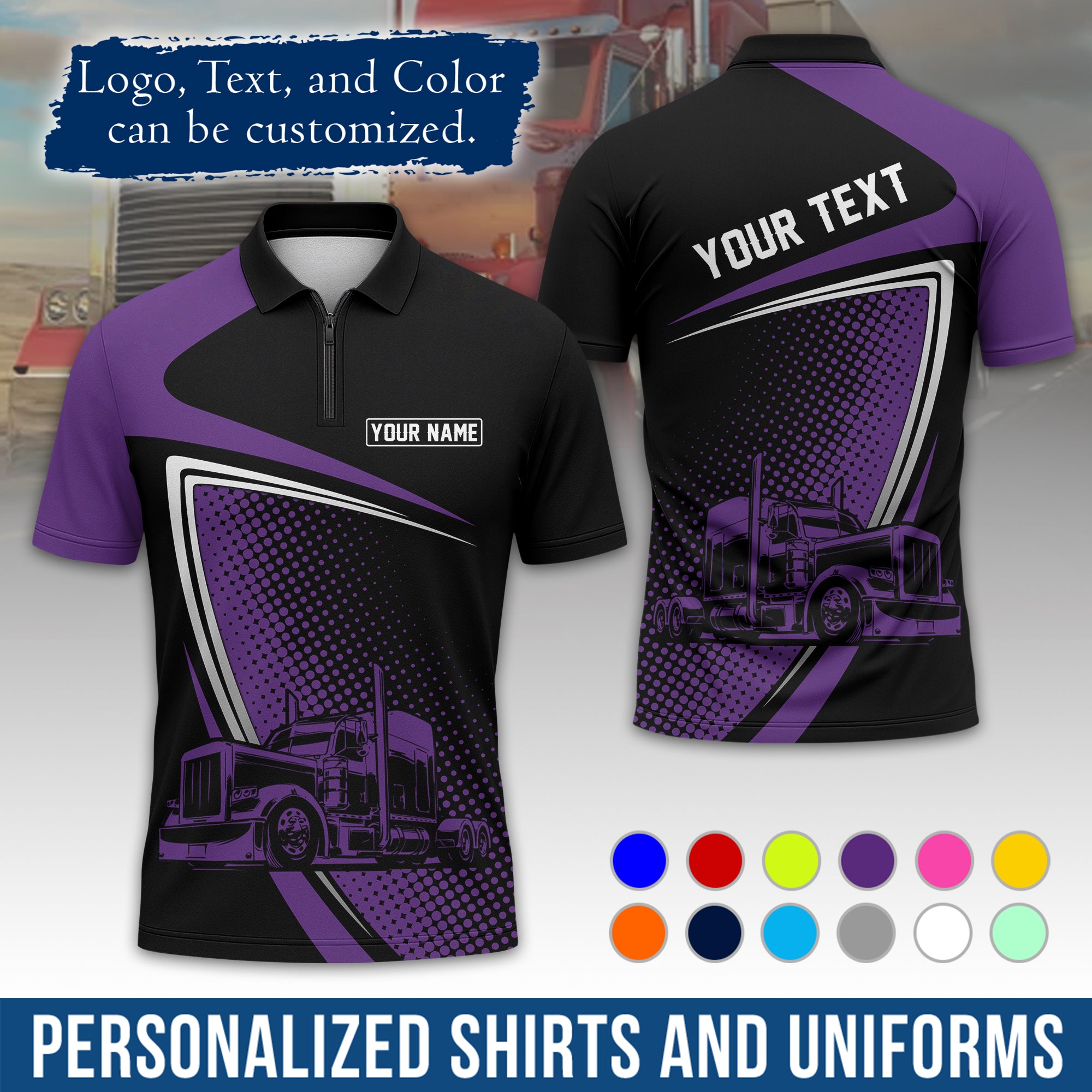 Custom Polo Shirt for Semi Truck Drivers, Personalized Logo, Company Text & Contact Info PL02