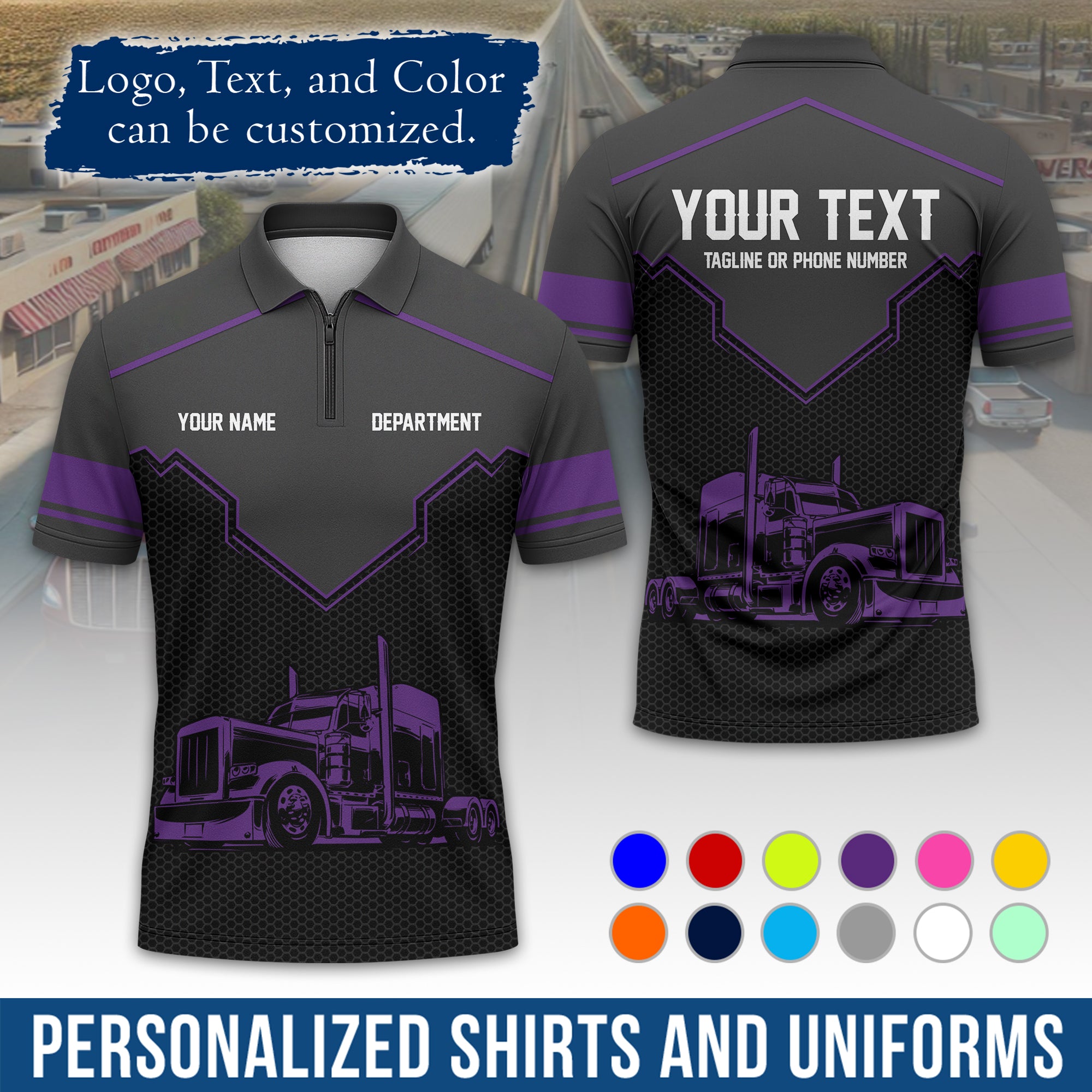 Custom Polo Shirt for Semi Truck Drivers, Personalized Logo, Company Text & Contact Info PL08