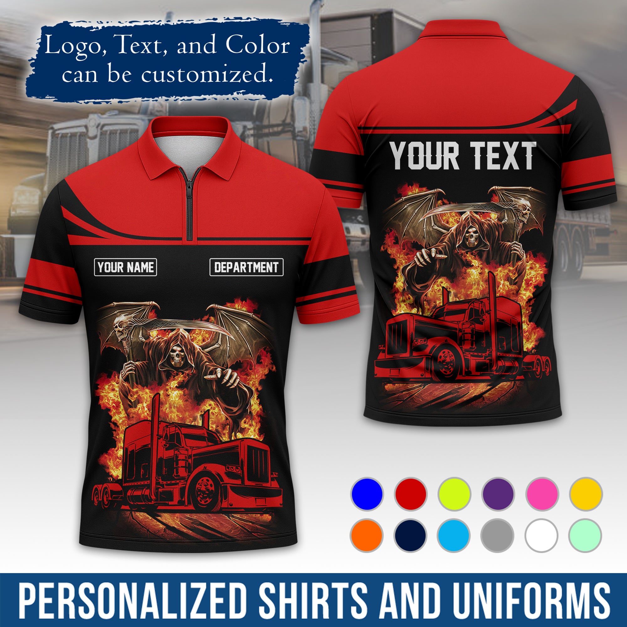 Custom Polo Shirt for Semi Truck Drivers, Personalized Logo, Company Text & Contact Info PL01