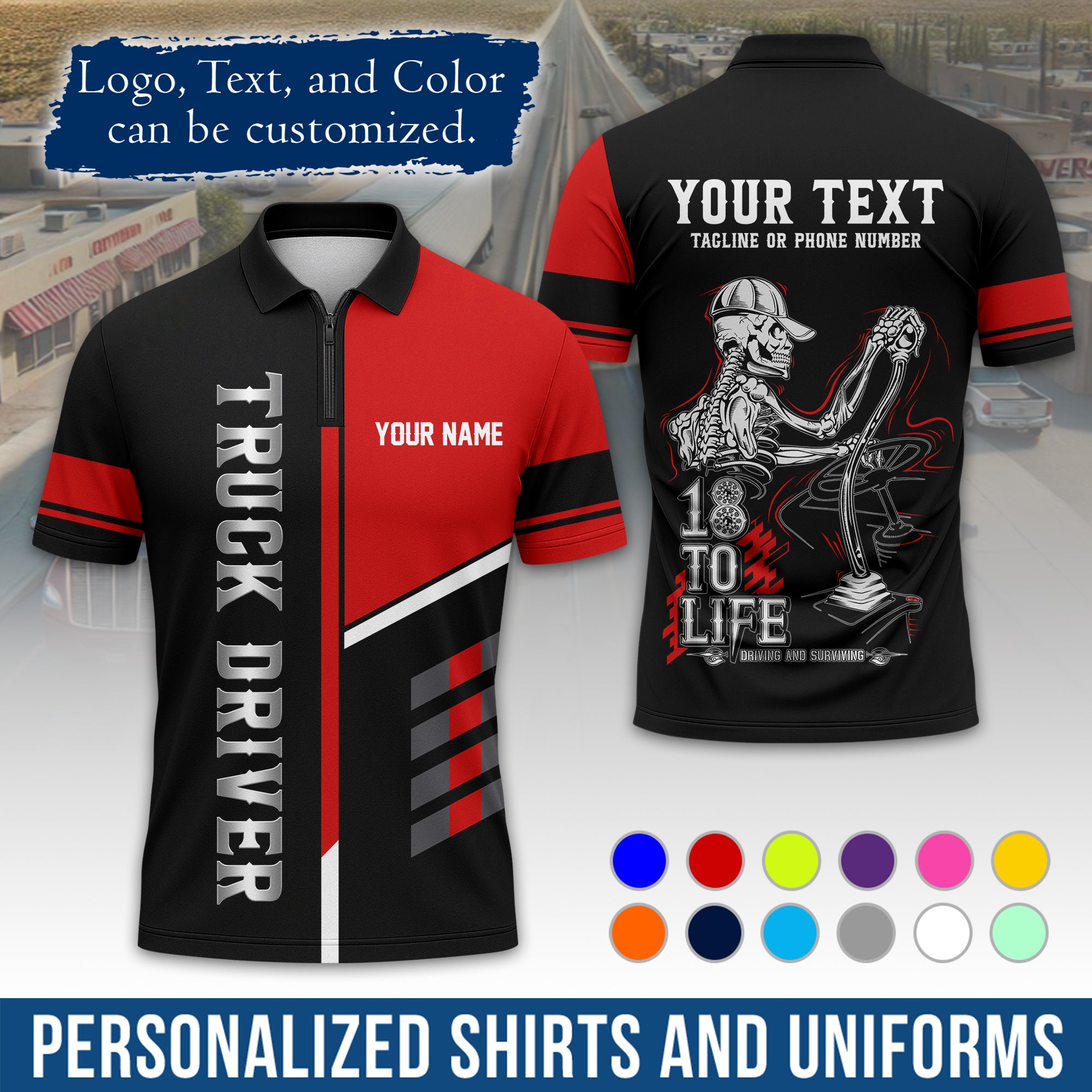 Custom Polo Shirt for Semi Truck Drivers, Personalized Logo, Company Text & Contact Info PL07