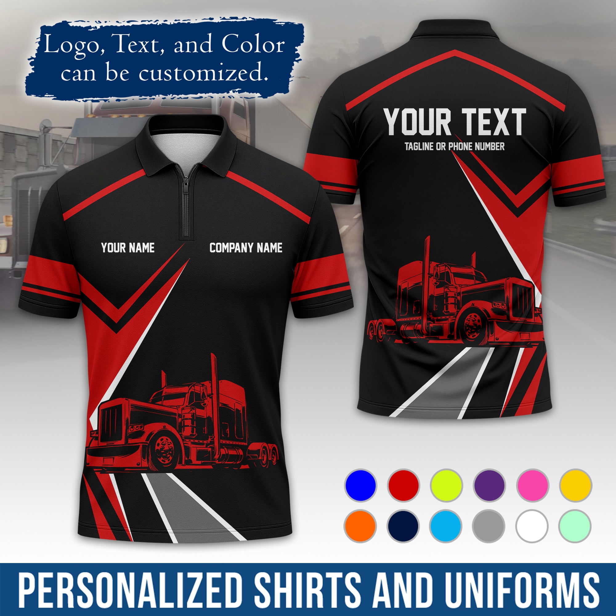 Custom Polo Shirt for Semi Truck Drivers, Personalized Logo, Company Text & Contact Info PL05